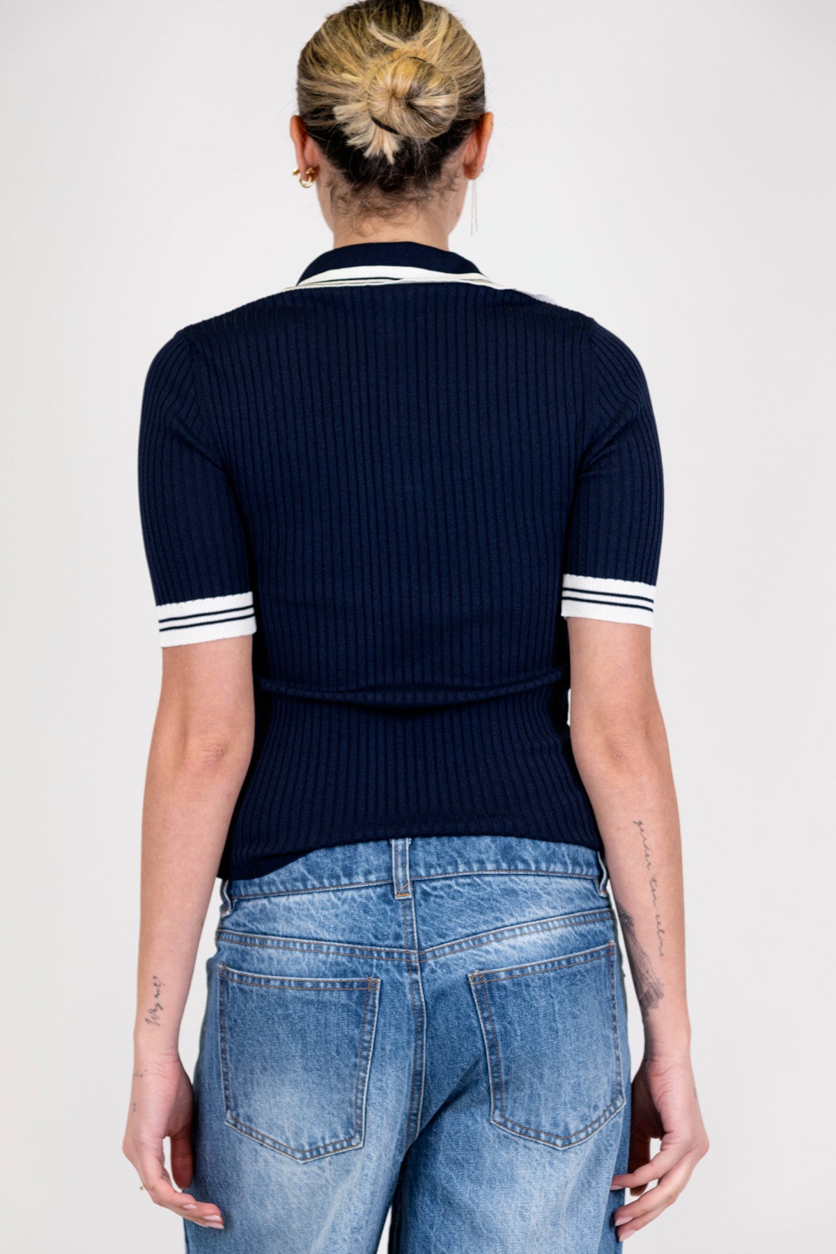 Maryley - Polo a costine scollo V