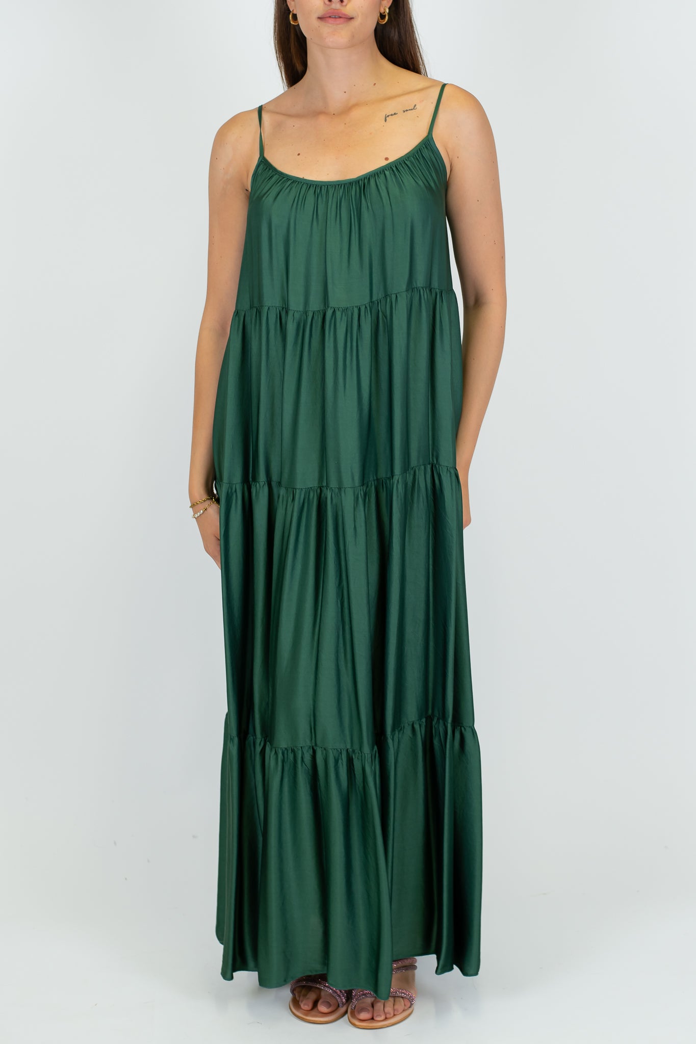 Motel - Abito lungo con balze in viscosa