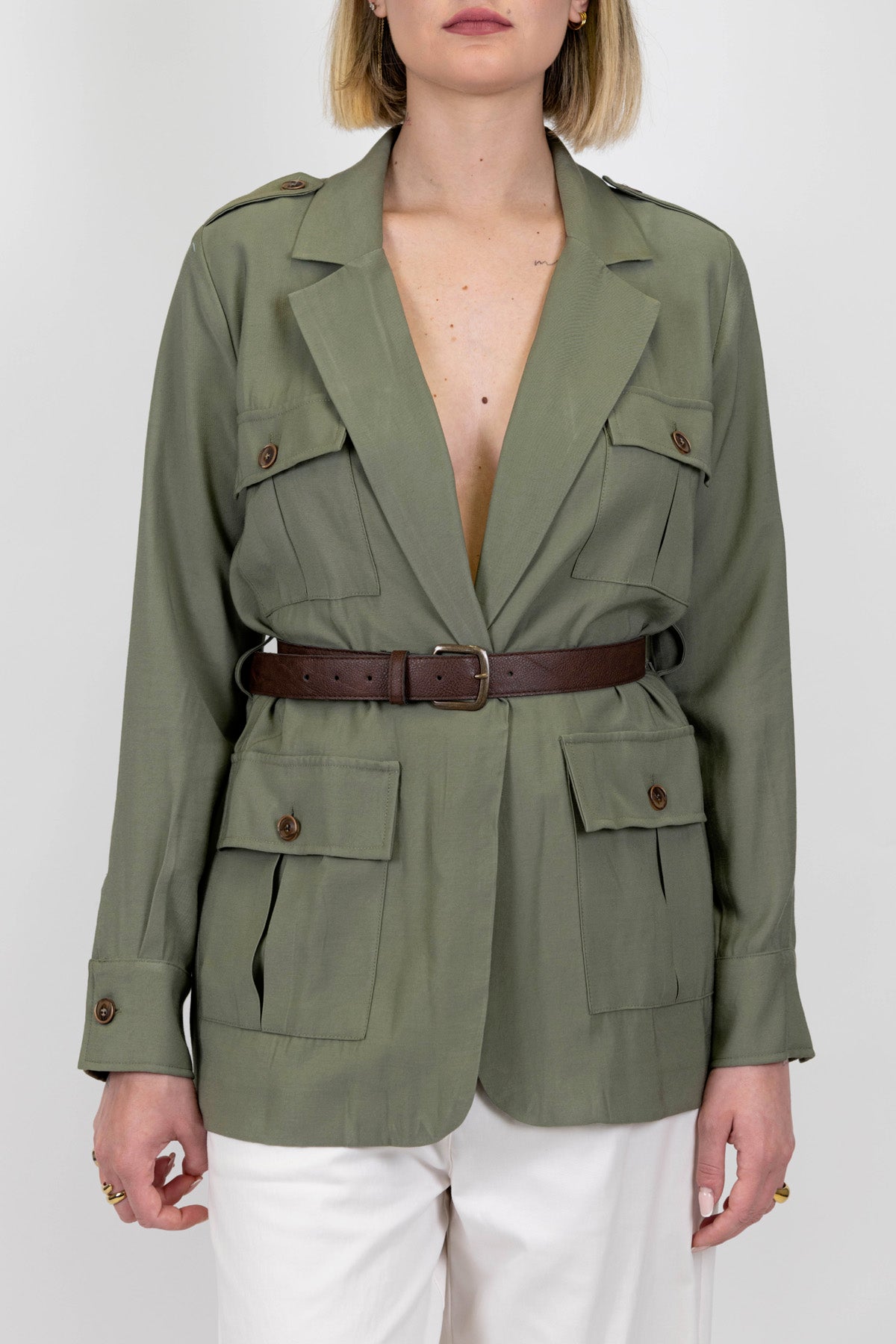 Motel - Sahariana in viscosa con rever a lancia