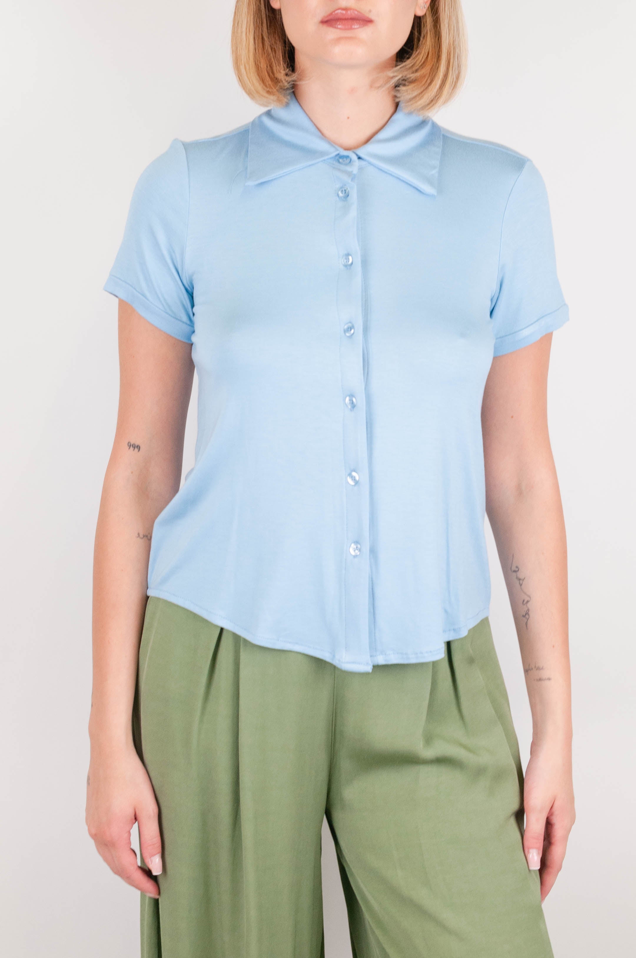 Dixie - T-shirt in viscosa mezza manica con colletto