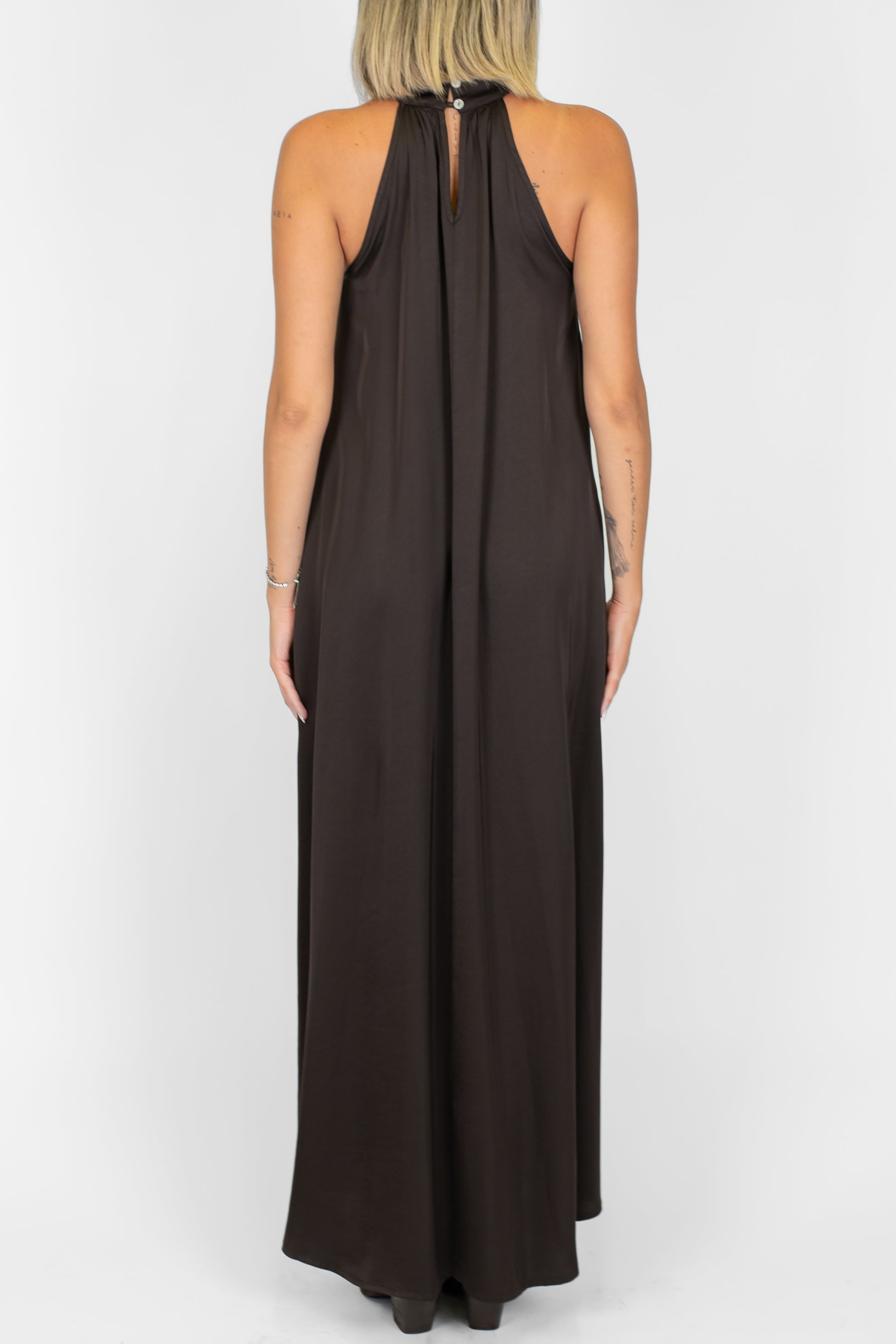 Tensione in - Abito lungo giromaniche in viscosa con scollo all'americana