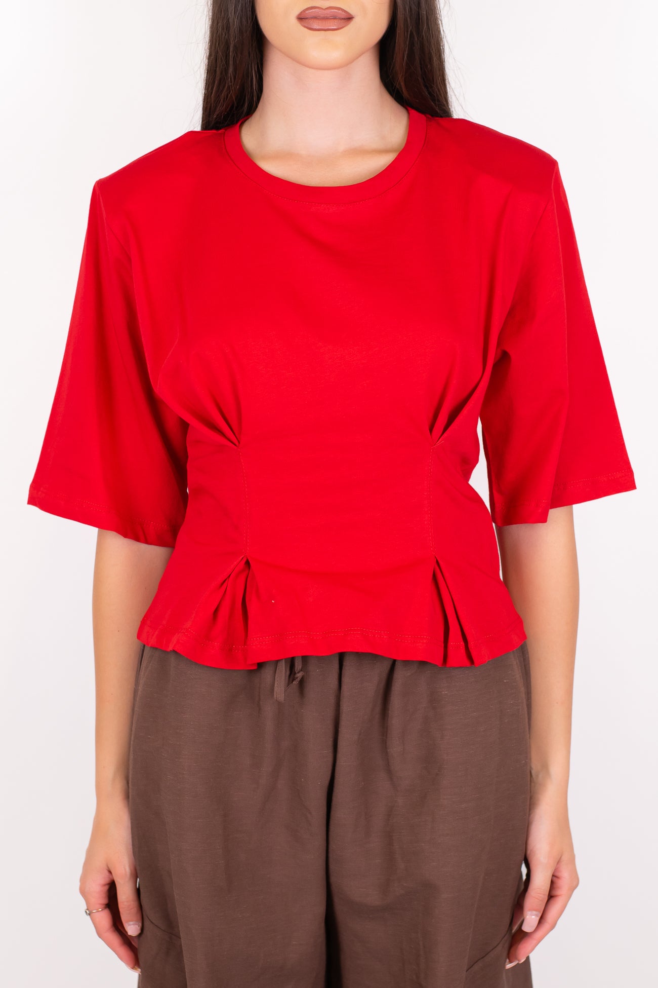 Dixie - T-shirt crop con pinces e arriccio