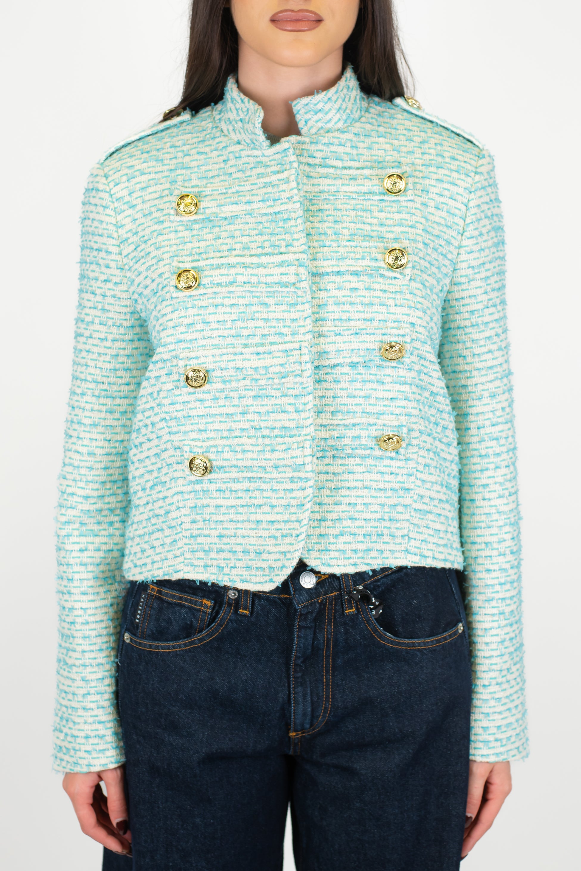 Motel - Giacca crop modello napoleone con collo coreano