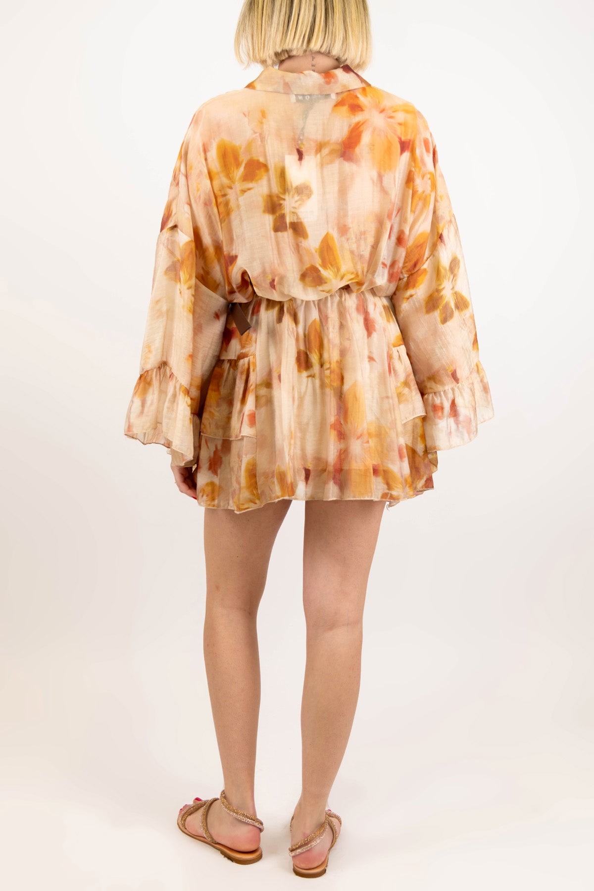 Haveone - Abito corto fantasia floreale sfumata in viscosa con balze e rouches