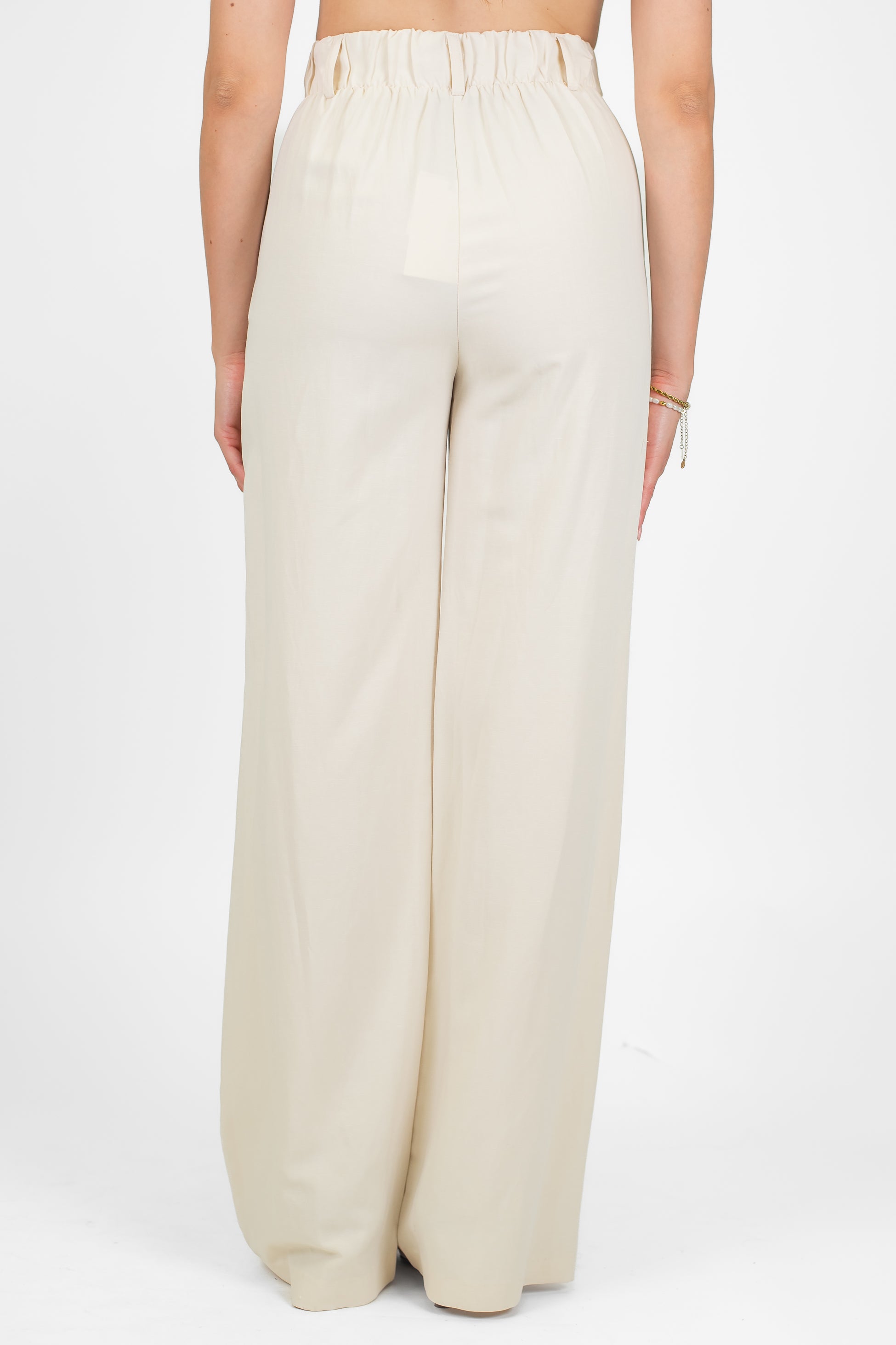 Dixie - Pantalone palazzo in misto viscosa e lino con elastico sul retro