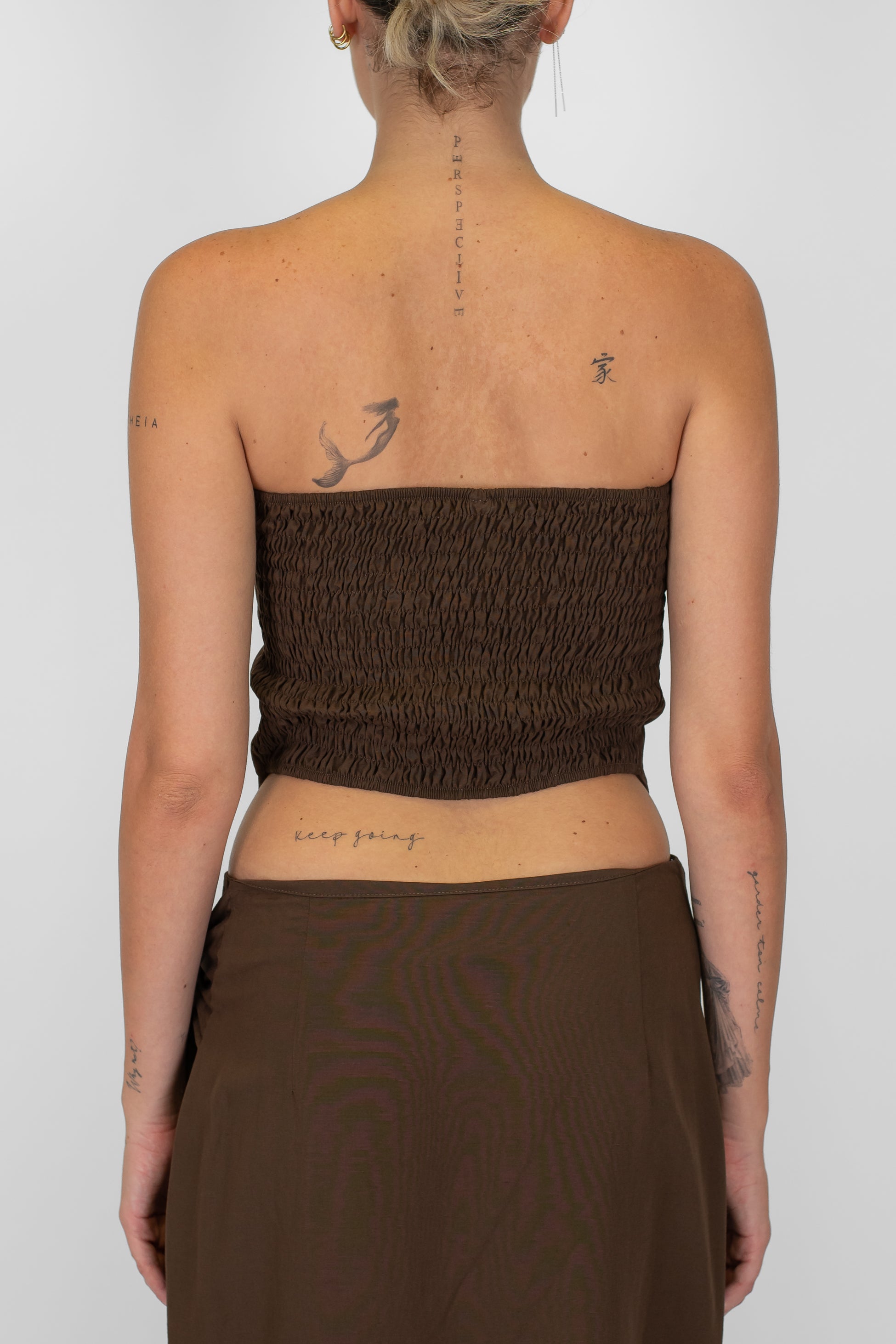 Tensione in - Top foulard in misto lino/viscosa con elastico dietro