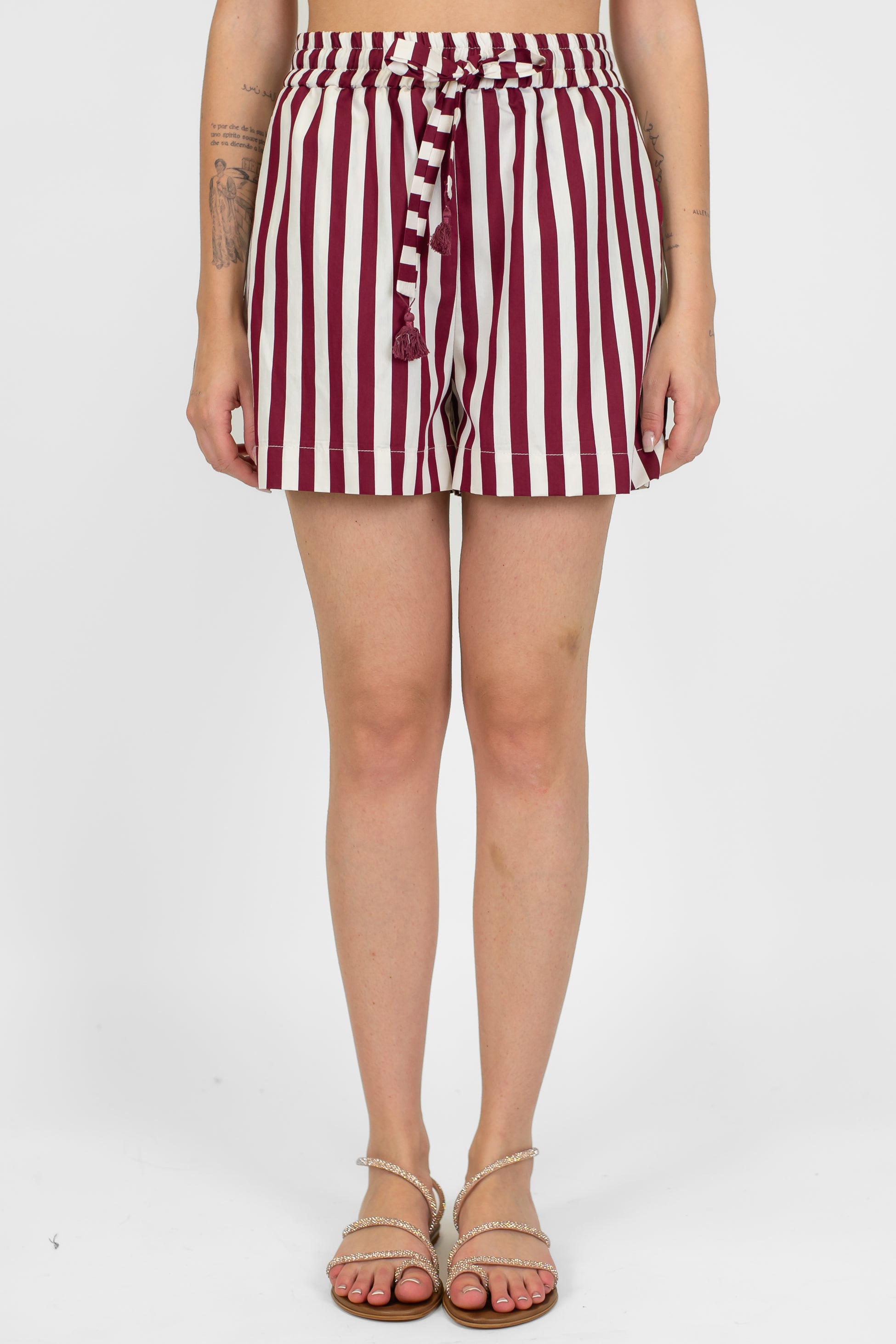 Motel - Shorts fantasia righe in viscosa leggera con coulisse