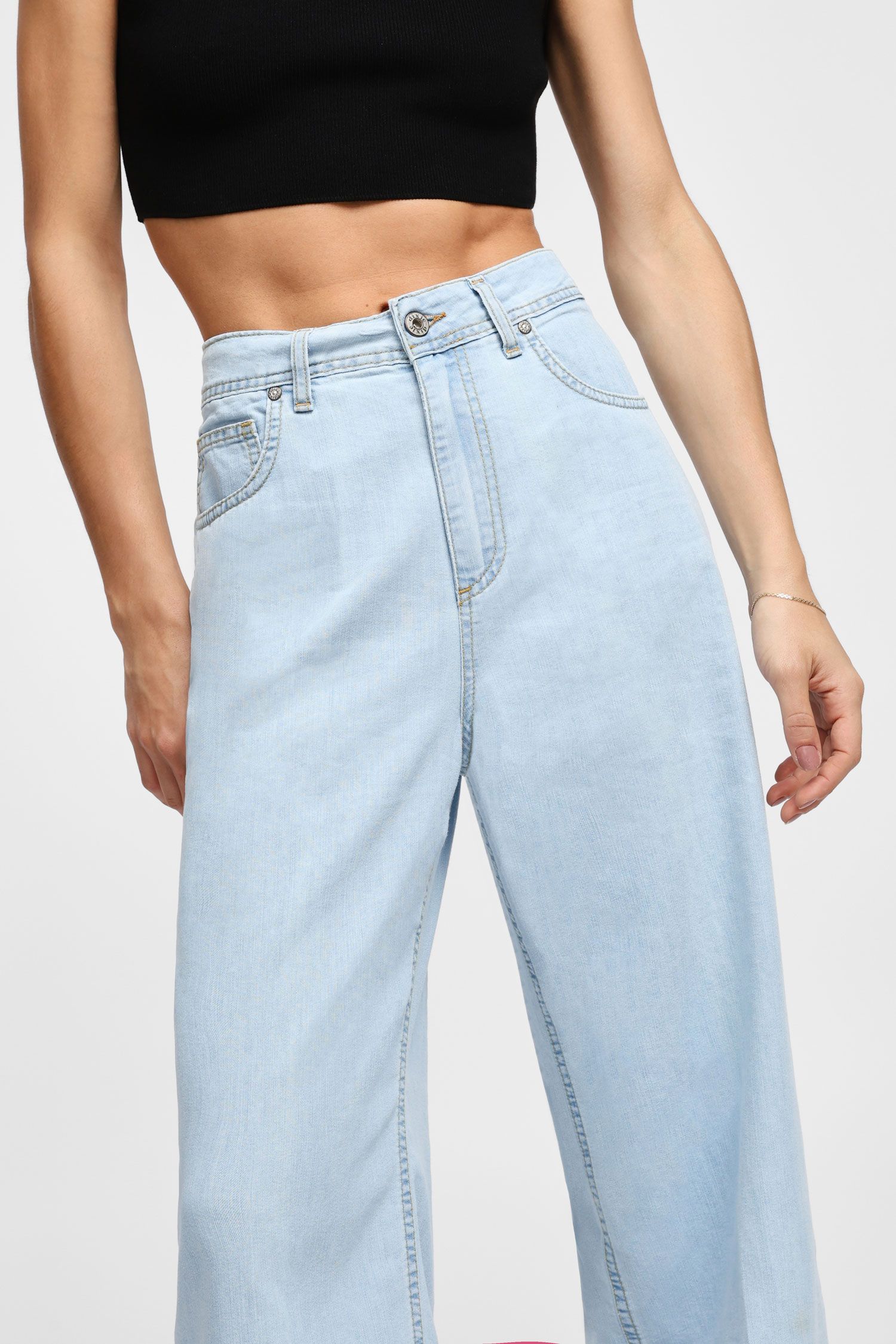 Dixie - Jeans palazzo lavaggio chiaro sfrangiato sotto