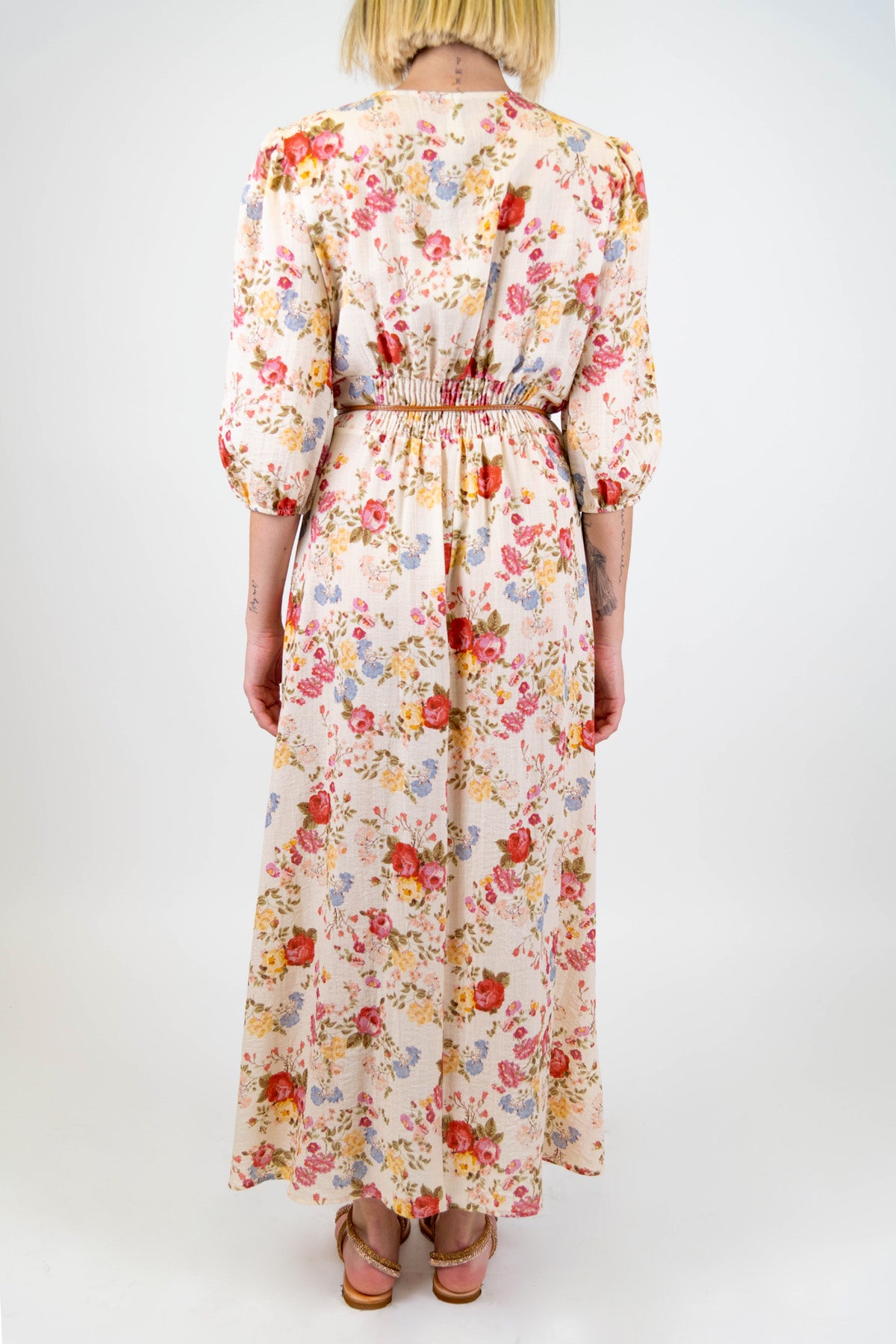 Tensione in - Chemisier fantasia floreale in viscosa con scollo a V ed elastico in vita