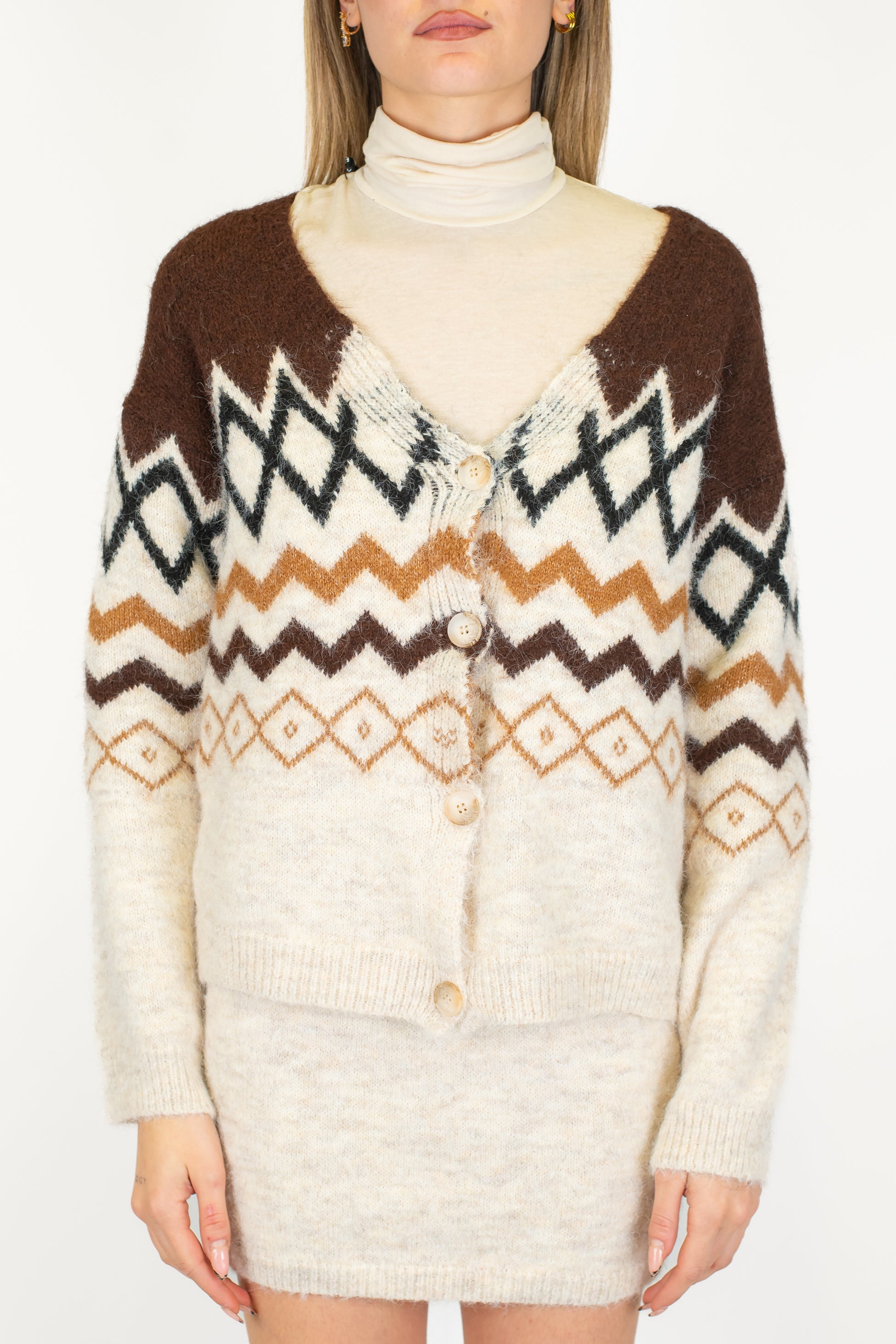 Haveone - Coordinato in maglia con cardigan e minigonna in misto lana