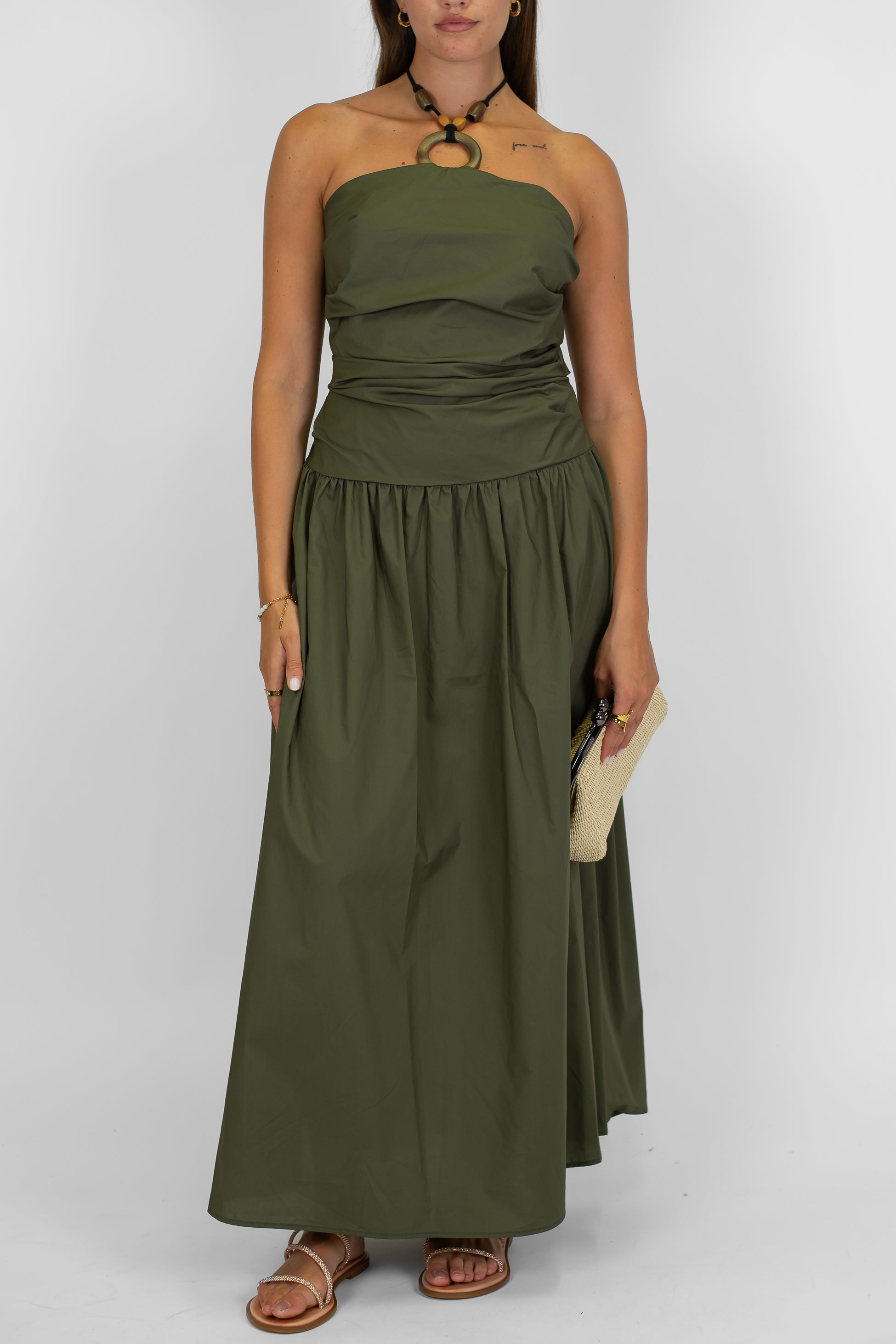 Maryley - Abito lungo a fascia in cotone chiusura al collo