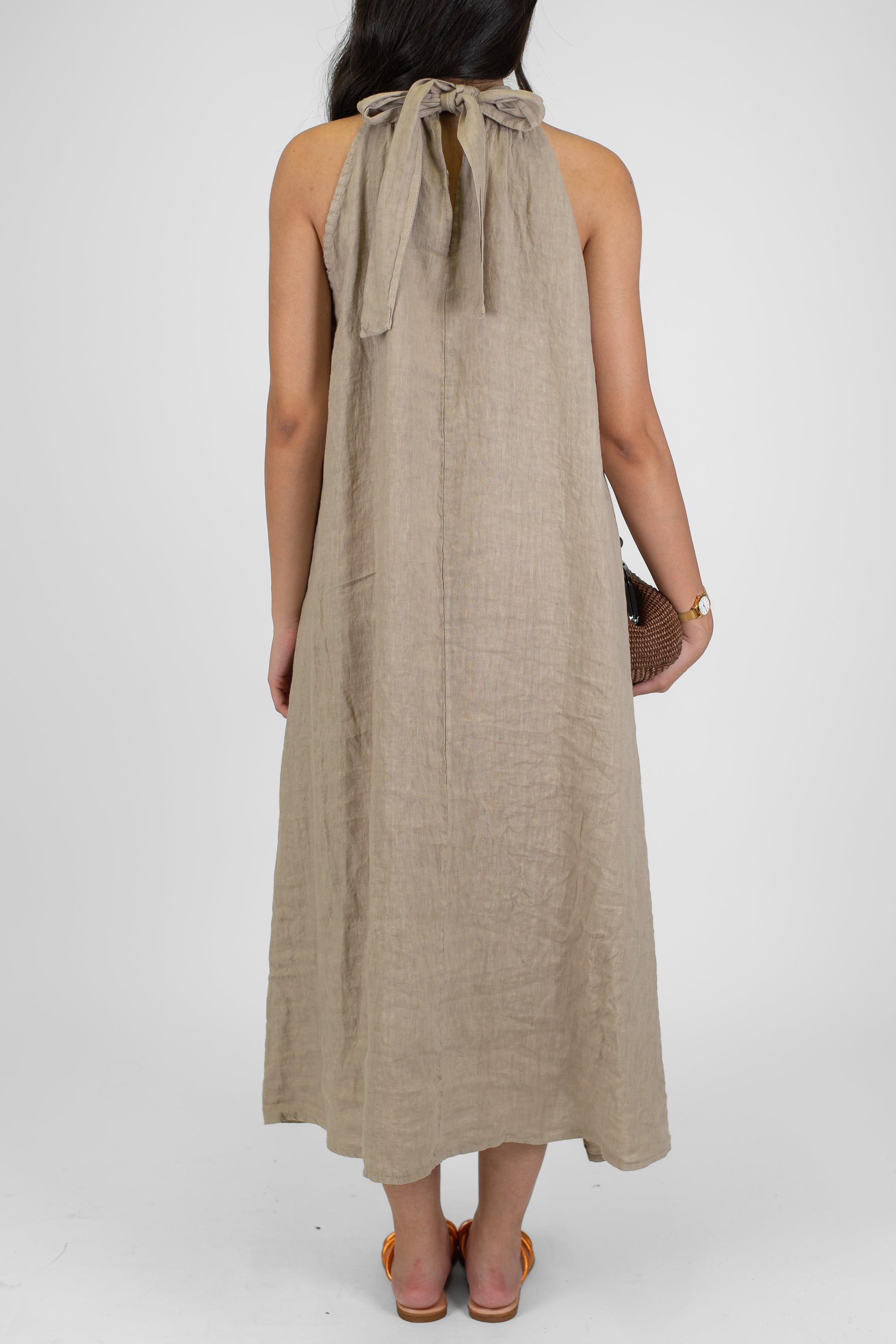 Haveone - Abito lungo in puro lino con scollo all'americana