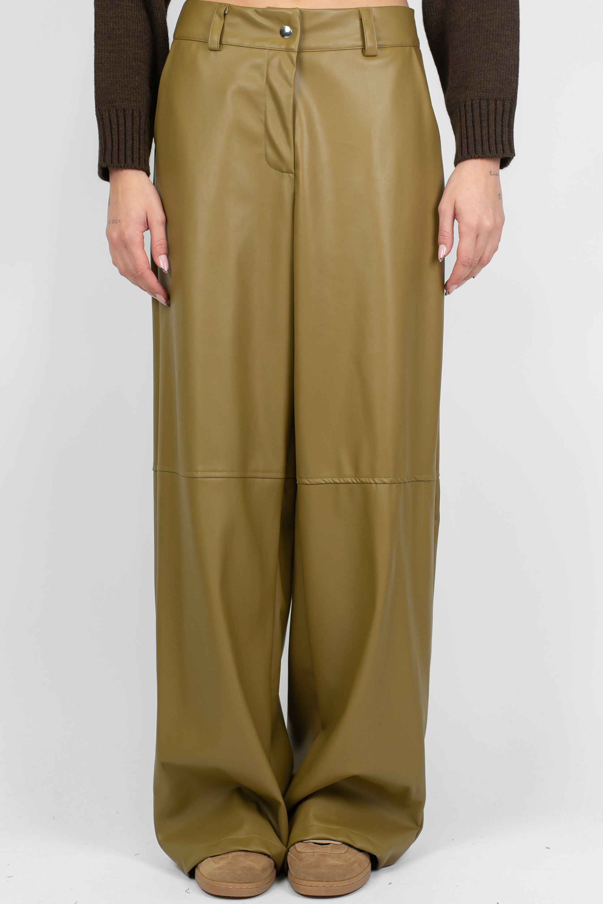 Dixie - Pantalone palazzo vita alta in ecopelle