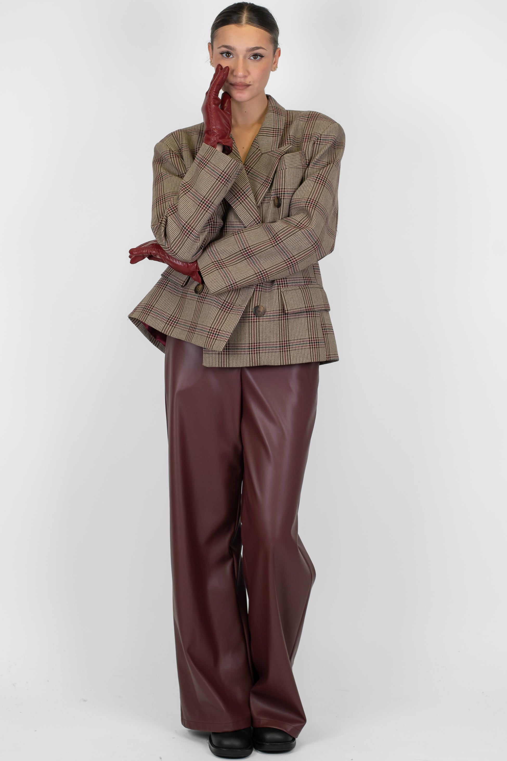 Tensione in - Giacca doppiopetto fantasia check con guanti