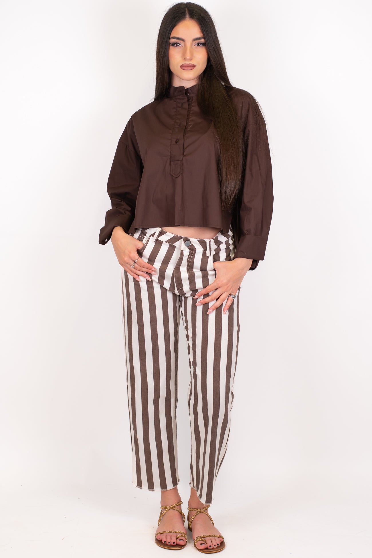 Tensione in - Pantalone regular in denim fantasia a righe