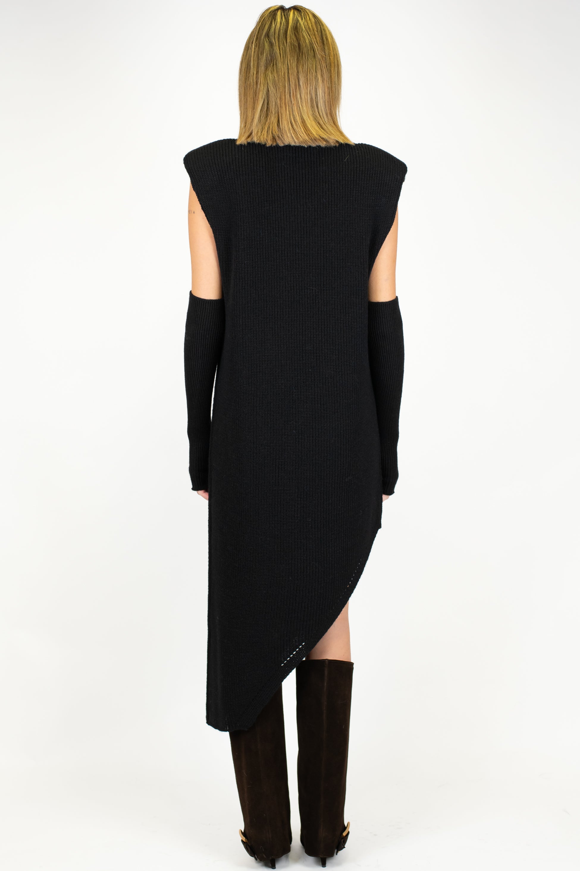 Dixie - Abito lungo asimmetrico a coste in misto lana con spalline e manicotti