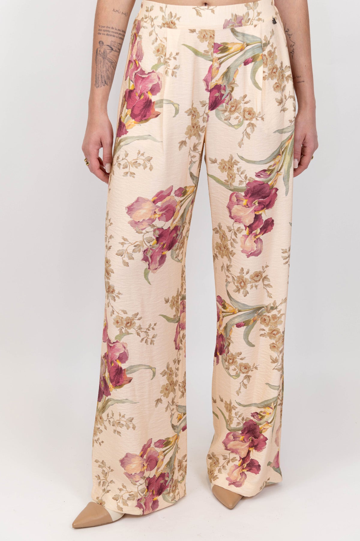 Dixie - Pantalone palazzo fantasia floreale con elastico in vita