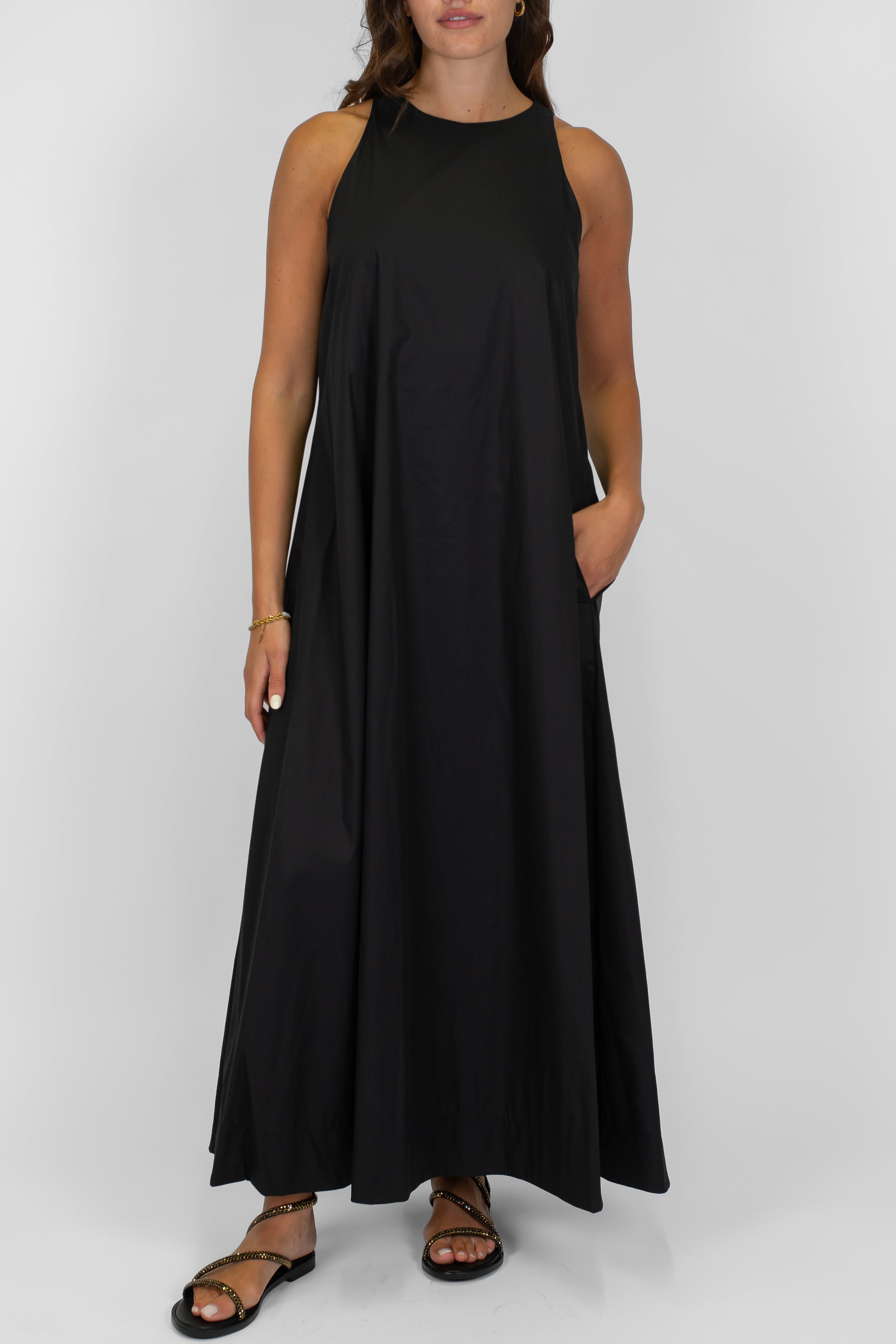 Tensione in - Abito lungo giromaniche in cotone con allaccio sul retro