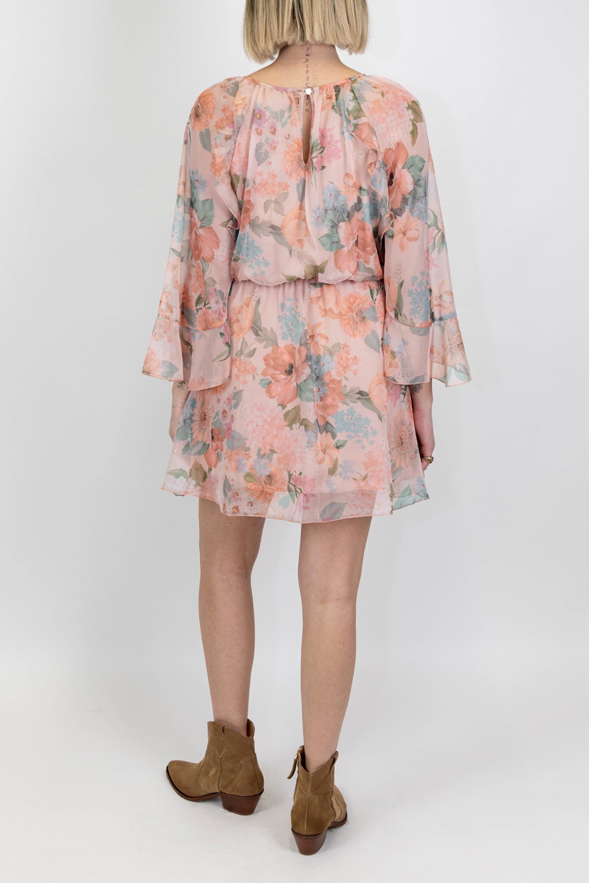 Tensione in - Abito corto fantasia floreale con rouches