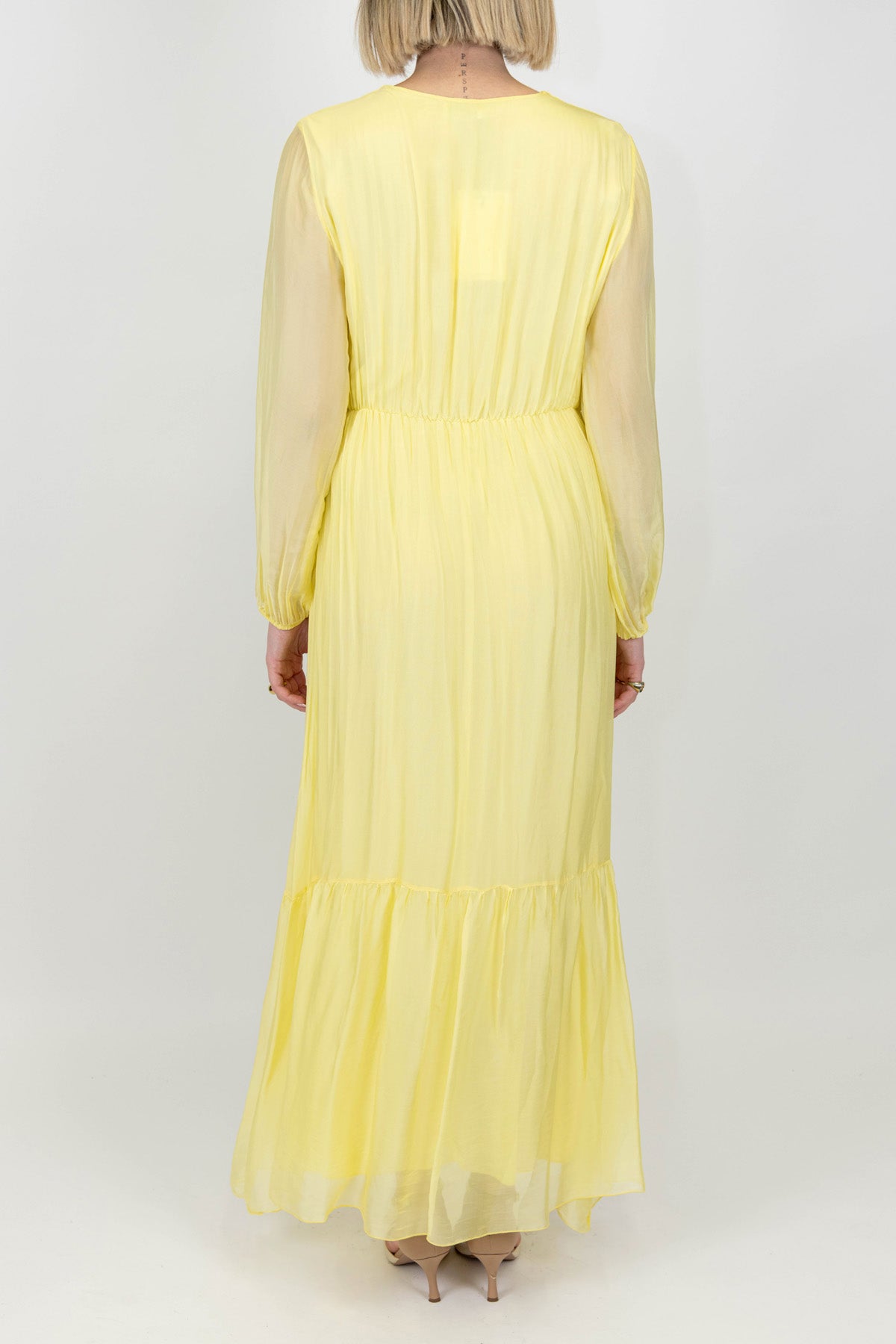 Dixie - Abito lungo in misto seta con scollo a V ed elastico in vita