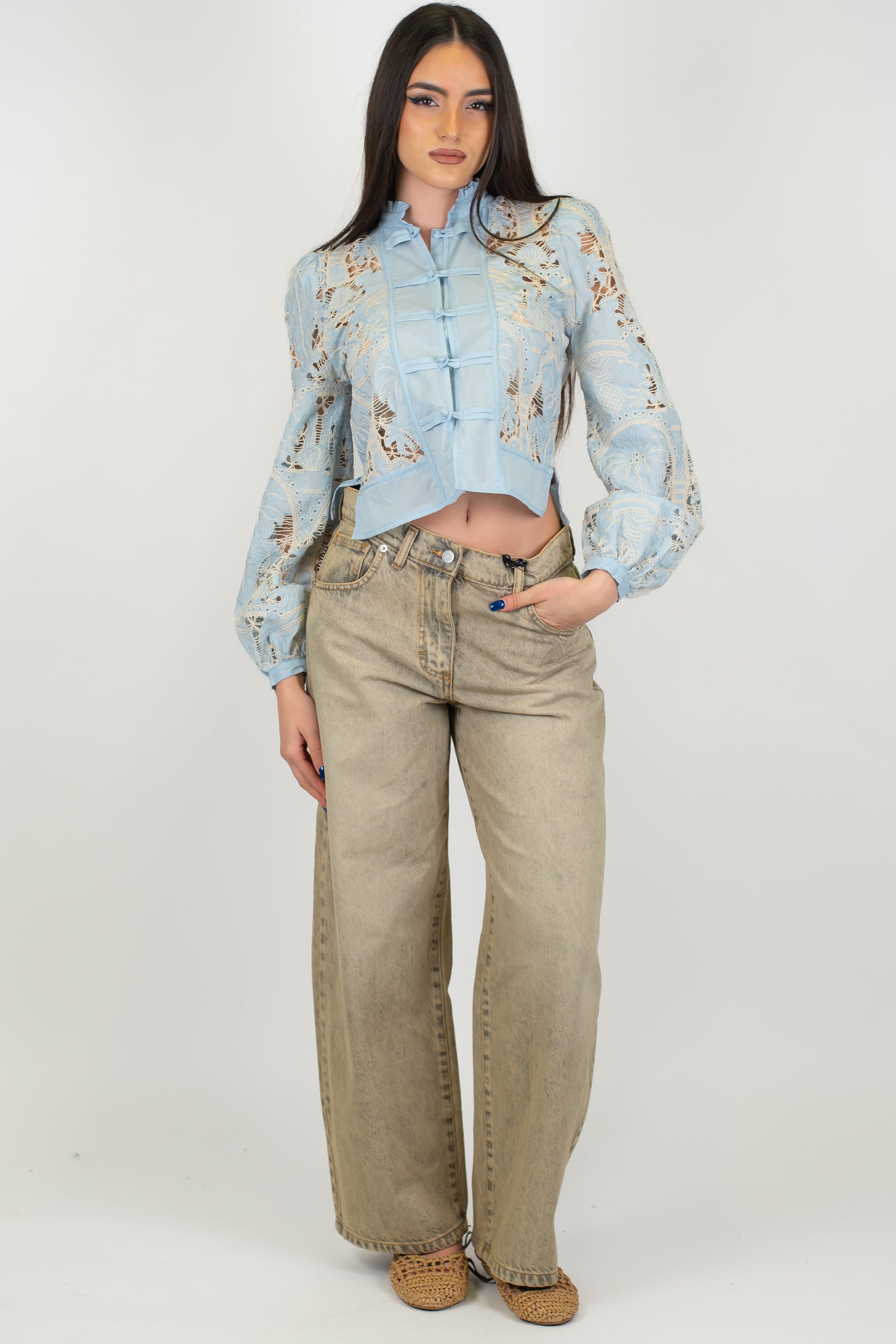 Haveone - Jeans palazzo lavaggio sabbiato modello Bella