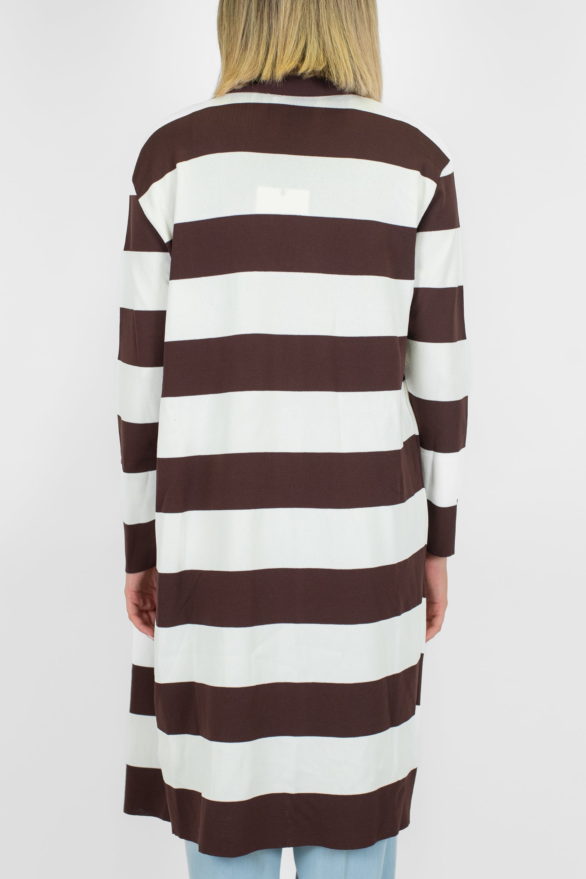 Tensione in - Cardigan fantasia a righe privo di bottoni