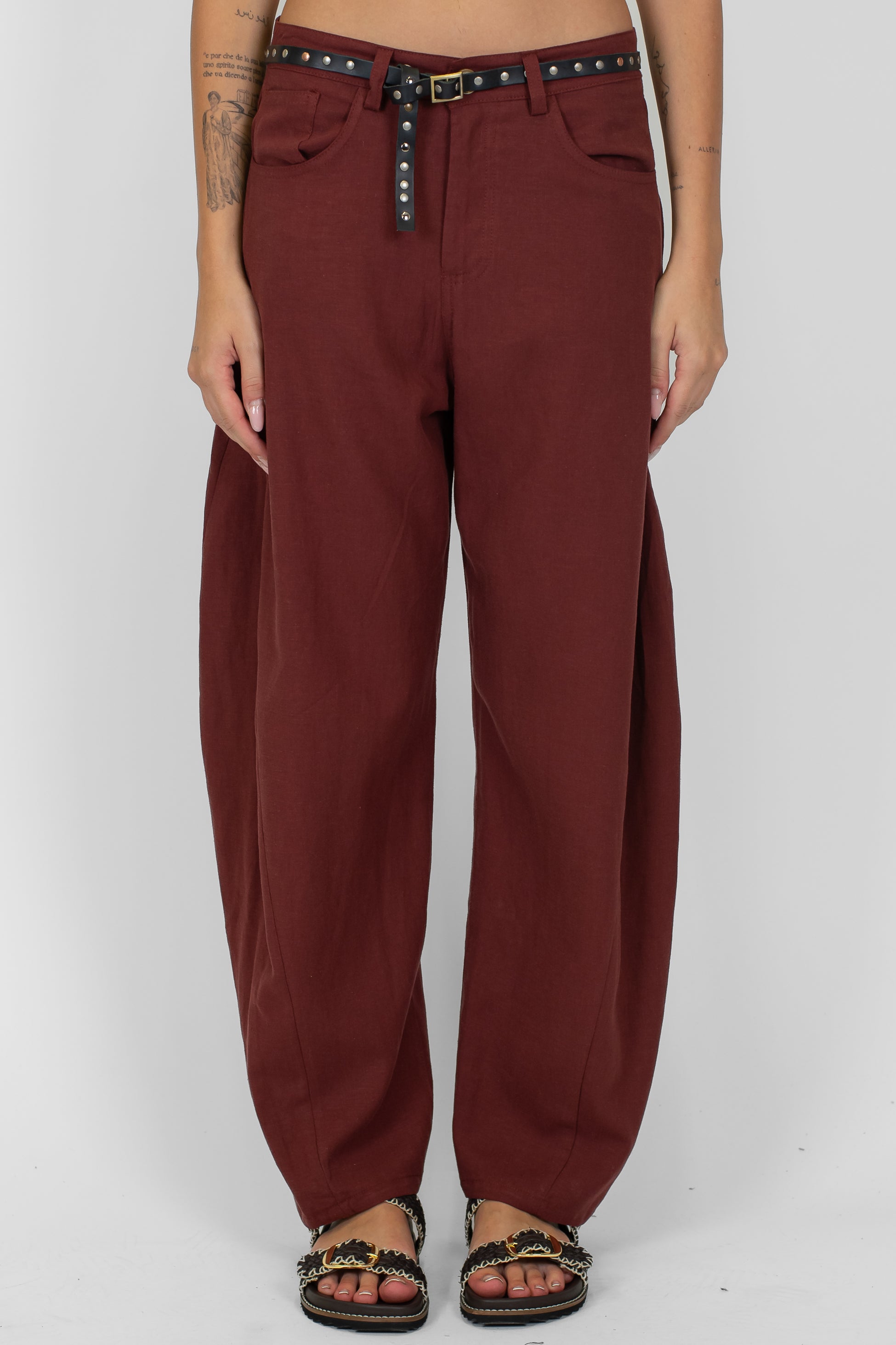 Tensione in - Pantalone balloon in viscosa/lino con cintura in vita