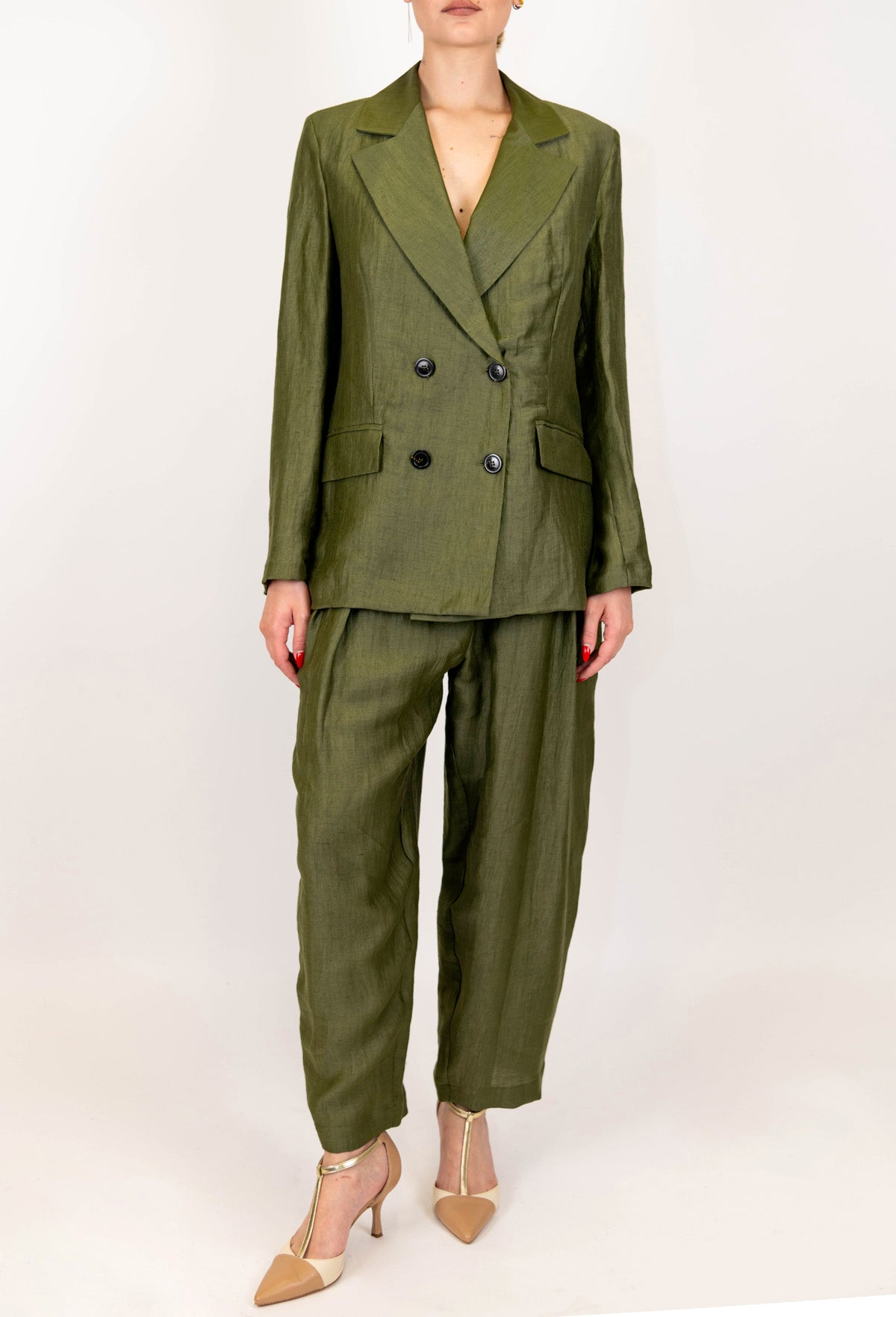 Maryley - Pantalone balloon con pinces in lino