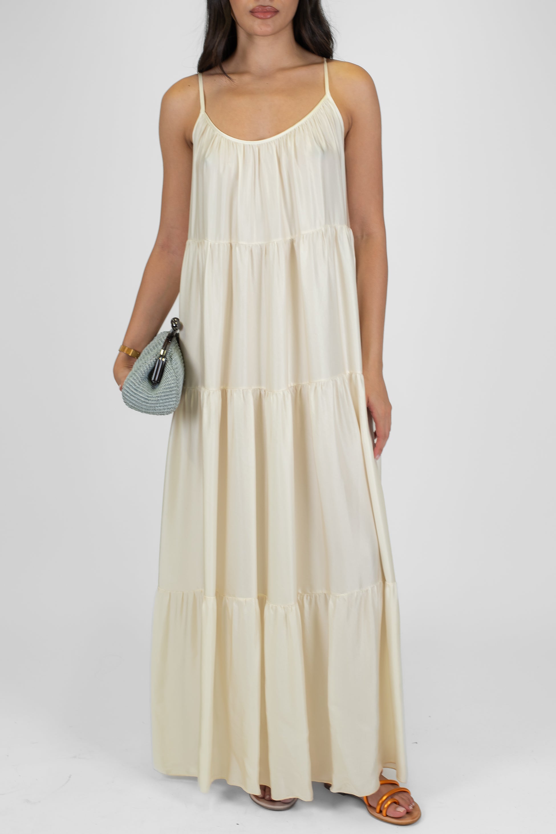 Motel - Abito lungo con balze in viscosa