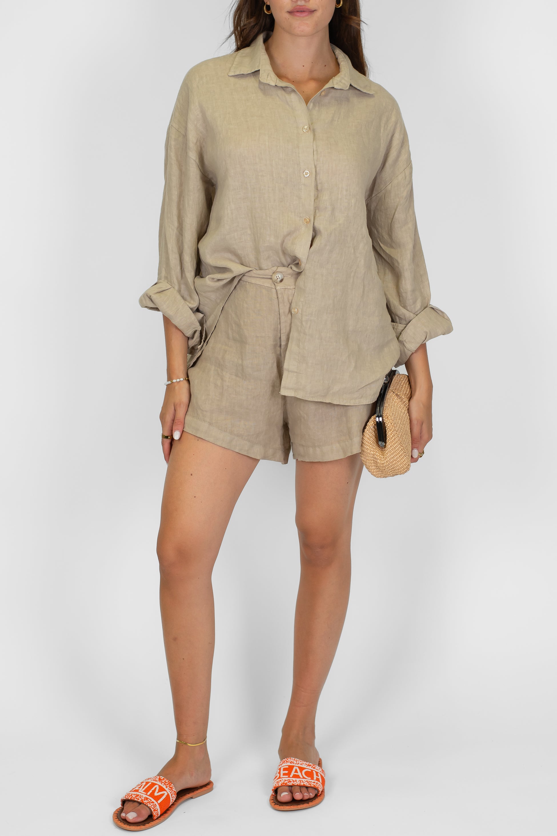 Haveone - Shorts in puro lino con elastico sul retro