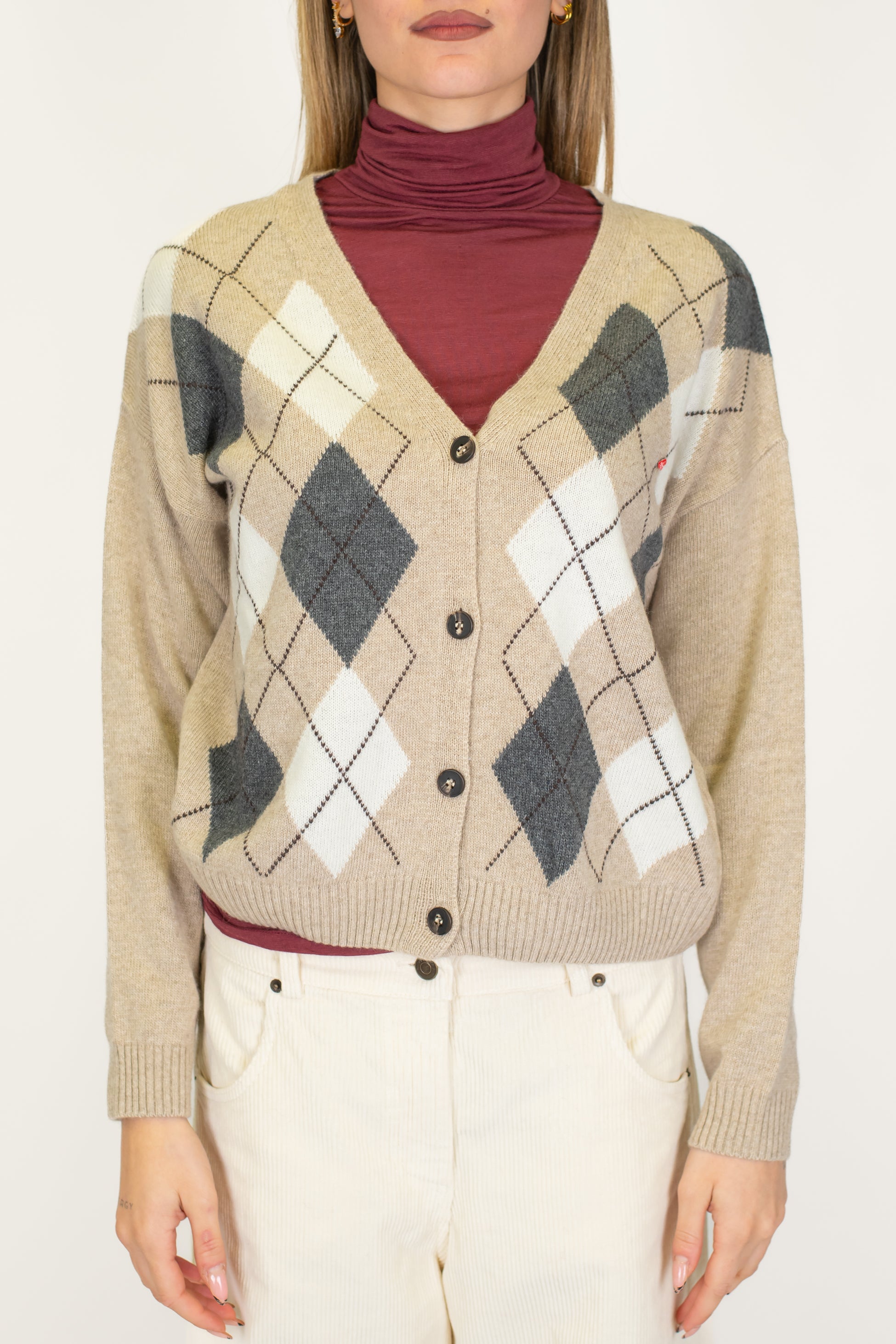 Tensione in - Cardigan fantasia rombi in misto lana e cashmere