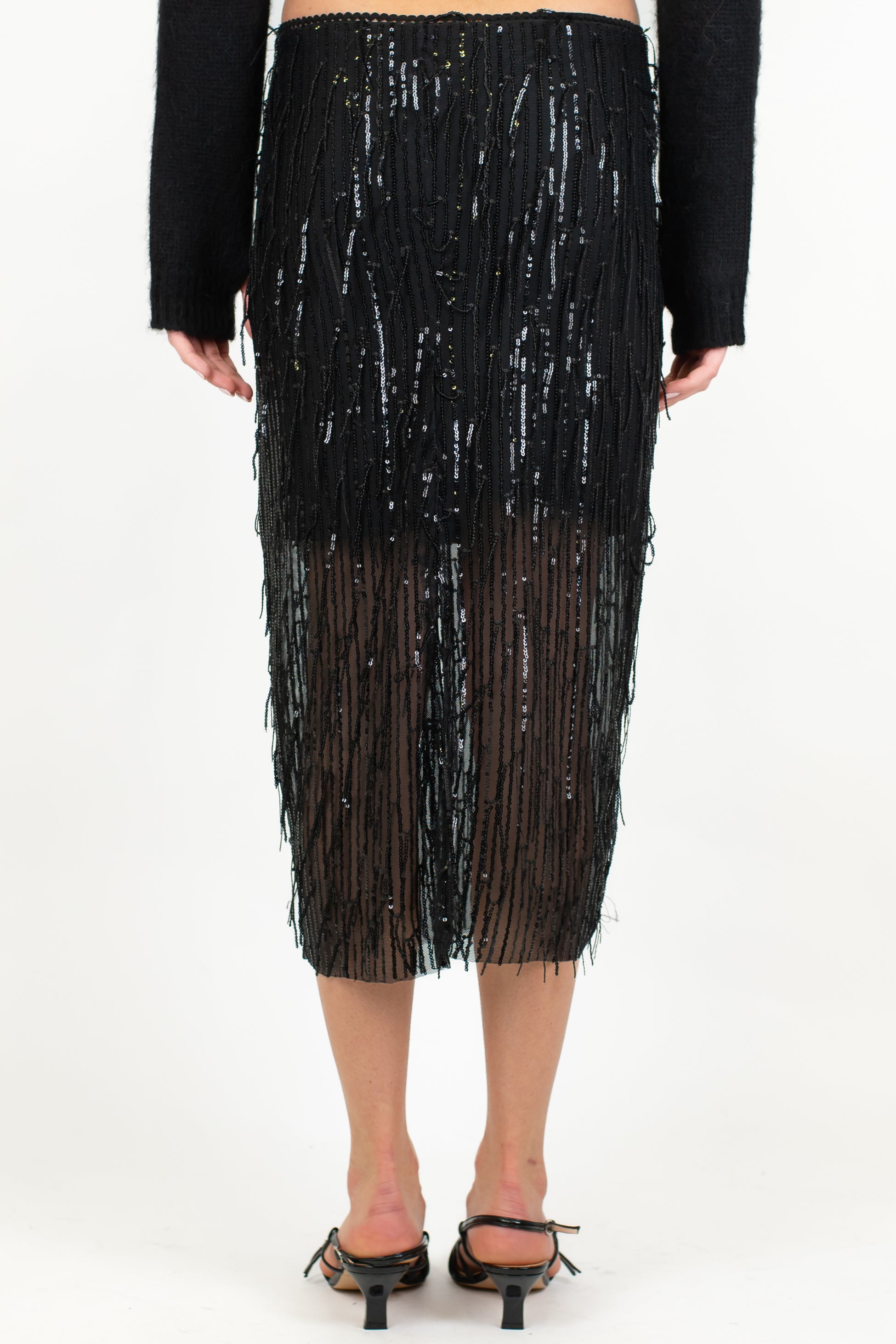 Tensione in - Gonna midi con frange paillettes