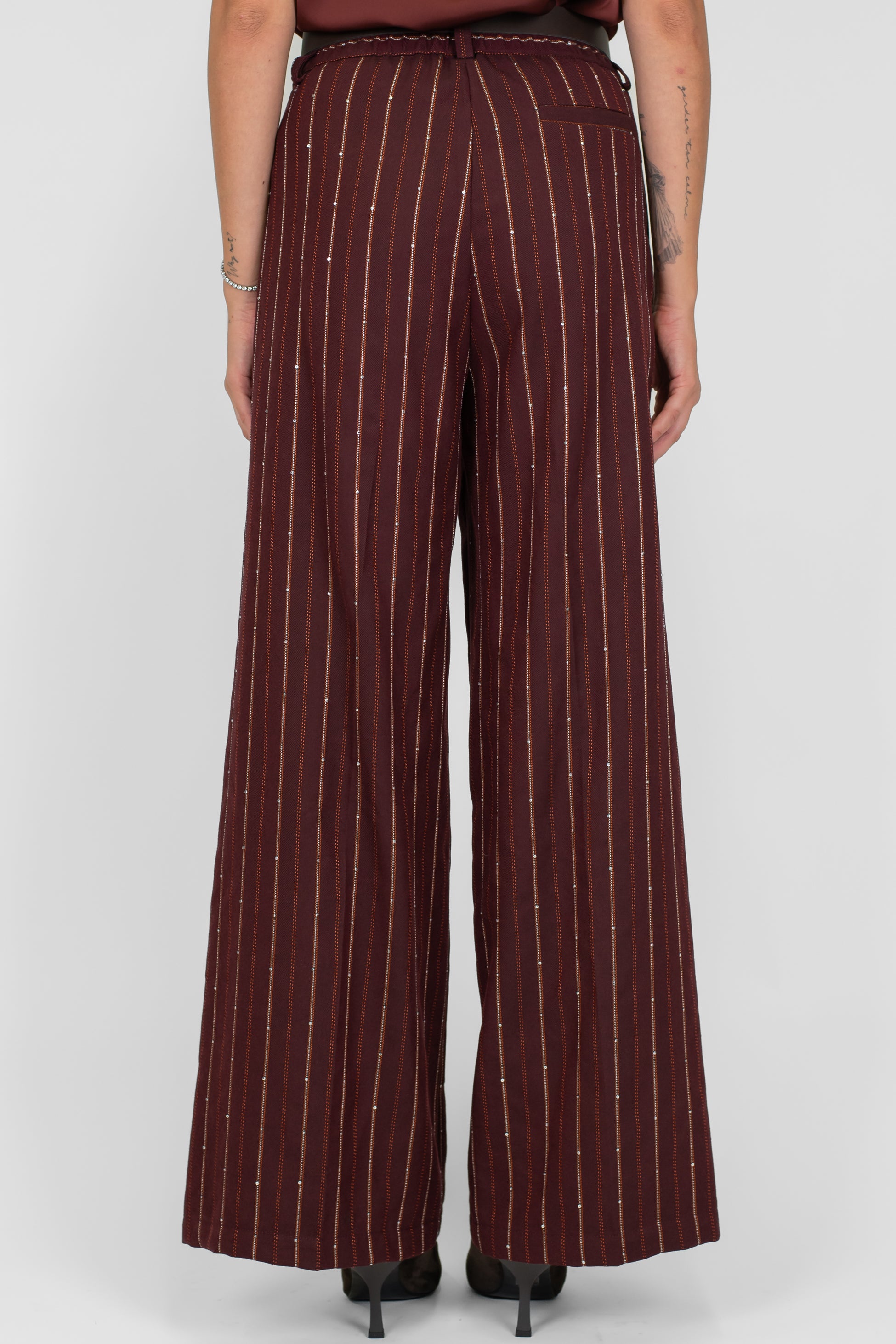 Motel - Pantalone palazzo gessato con paillettes