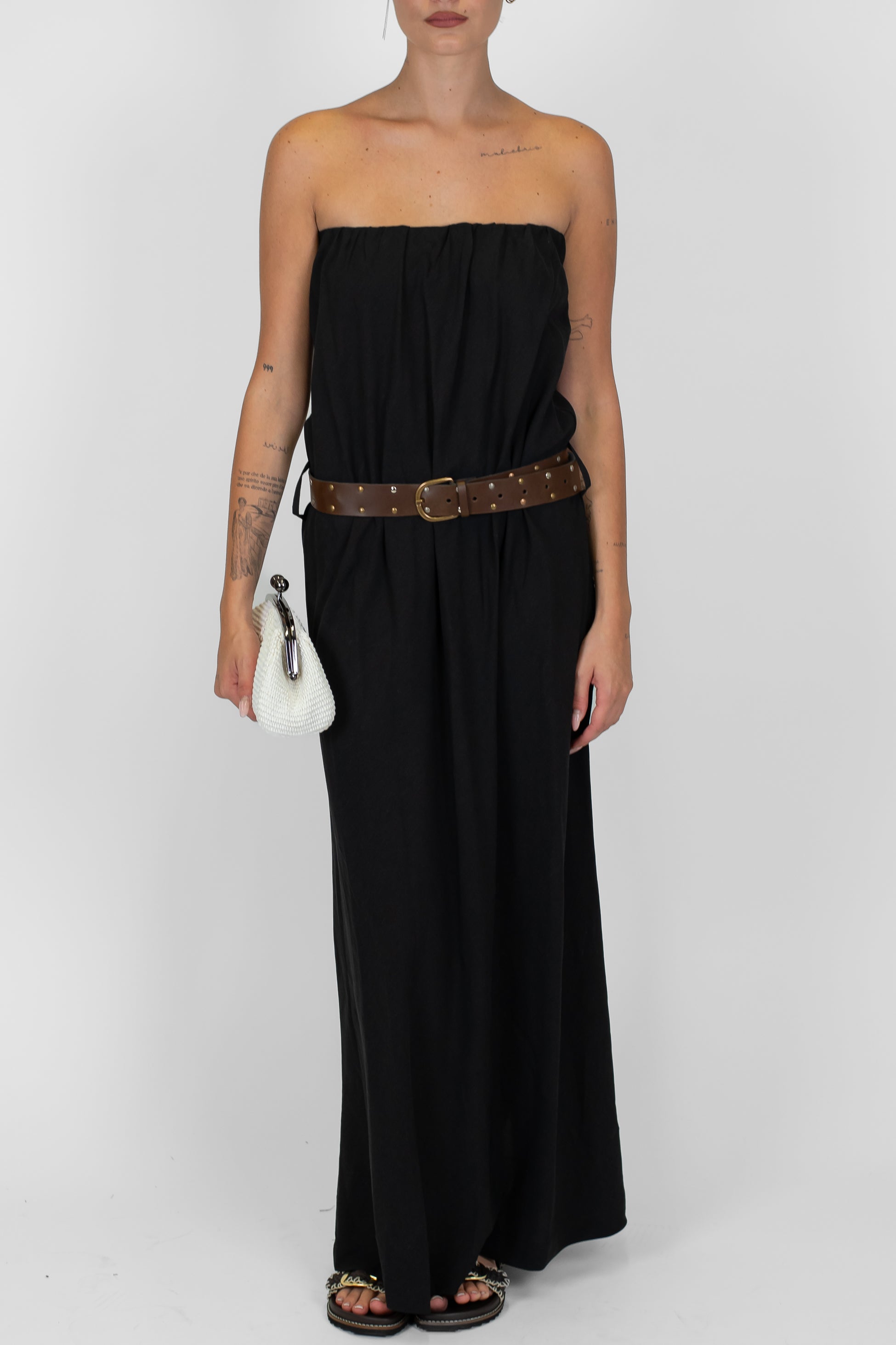 Tensione in - Abito a fascia in viscosa/lino con cintura