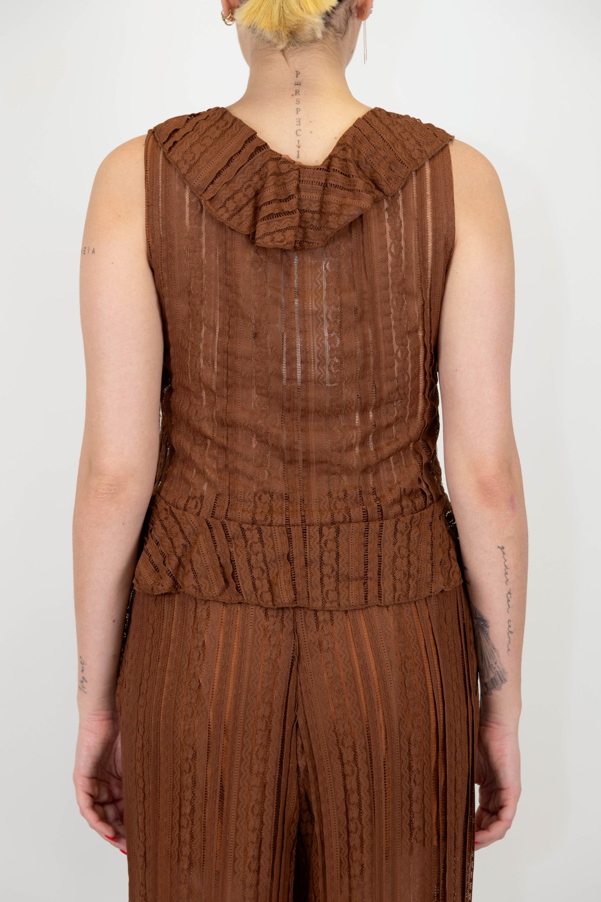 Motel - Camicia giromaniche a righe ricamate con rouches