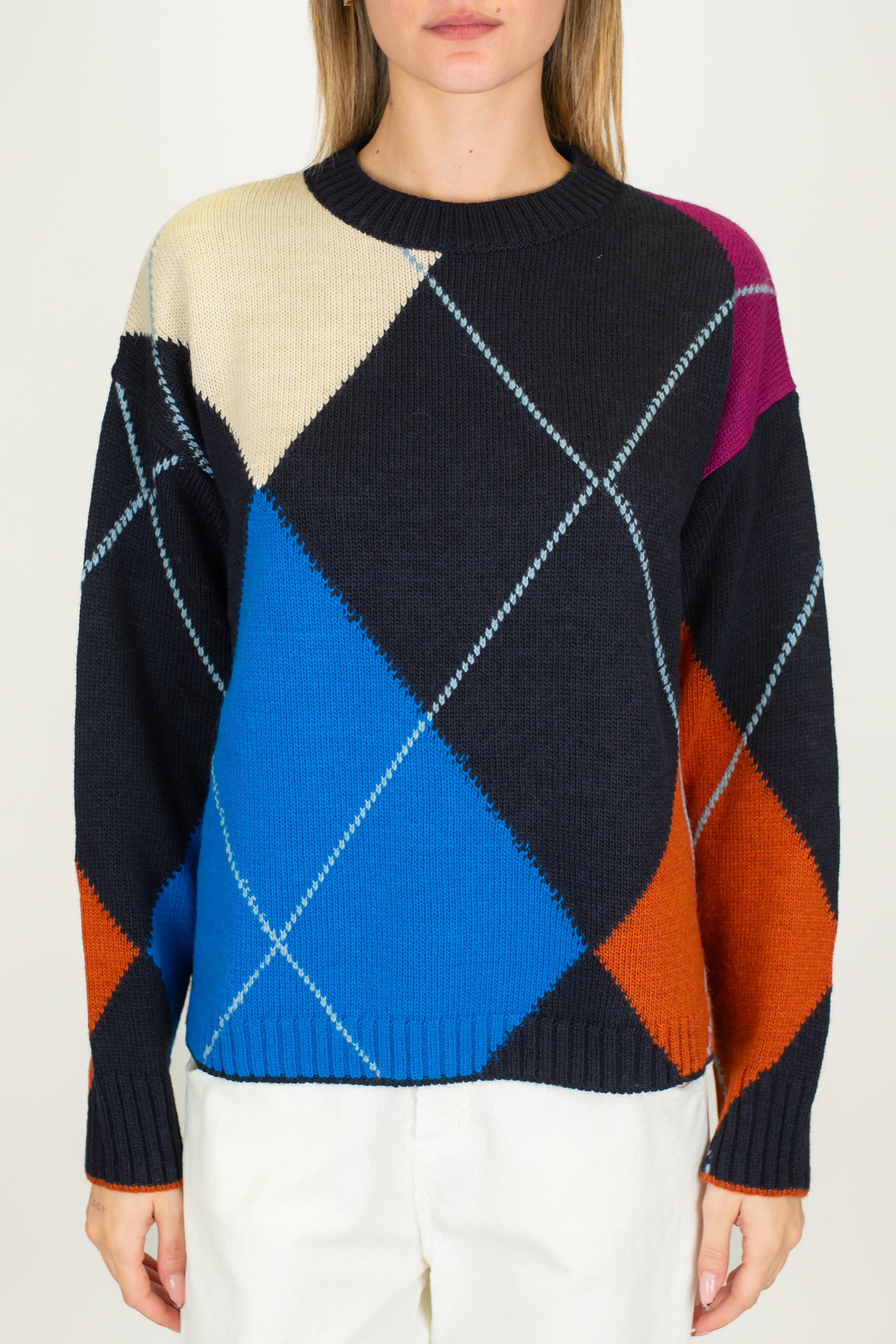 Tensione in - Maglia girocollo in misto lana cashmere fantasia rombi