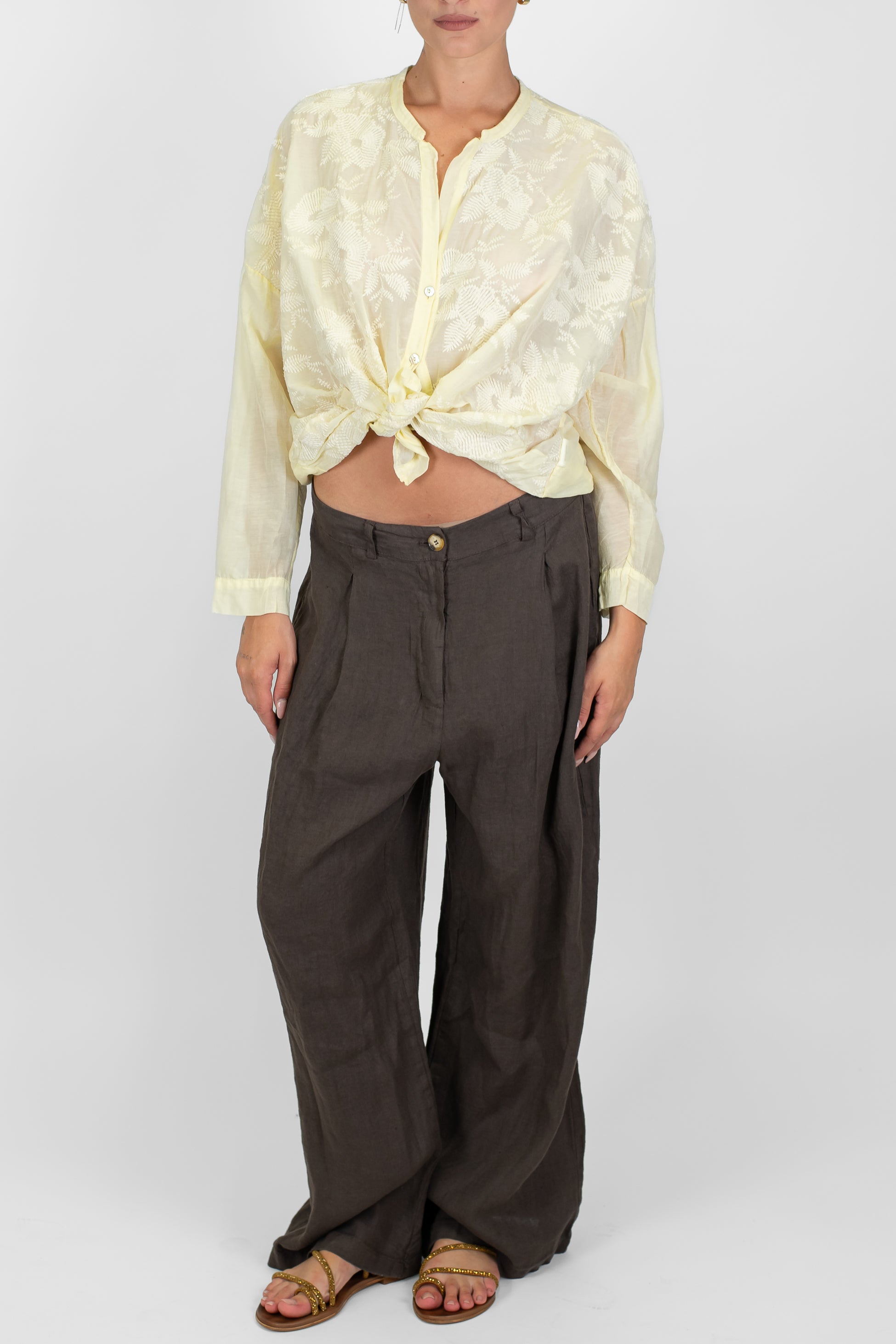 Tensione in - Pantalone palazzo con pinces 100% lino