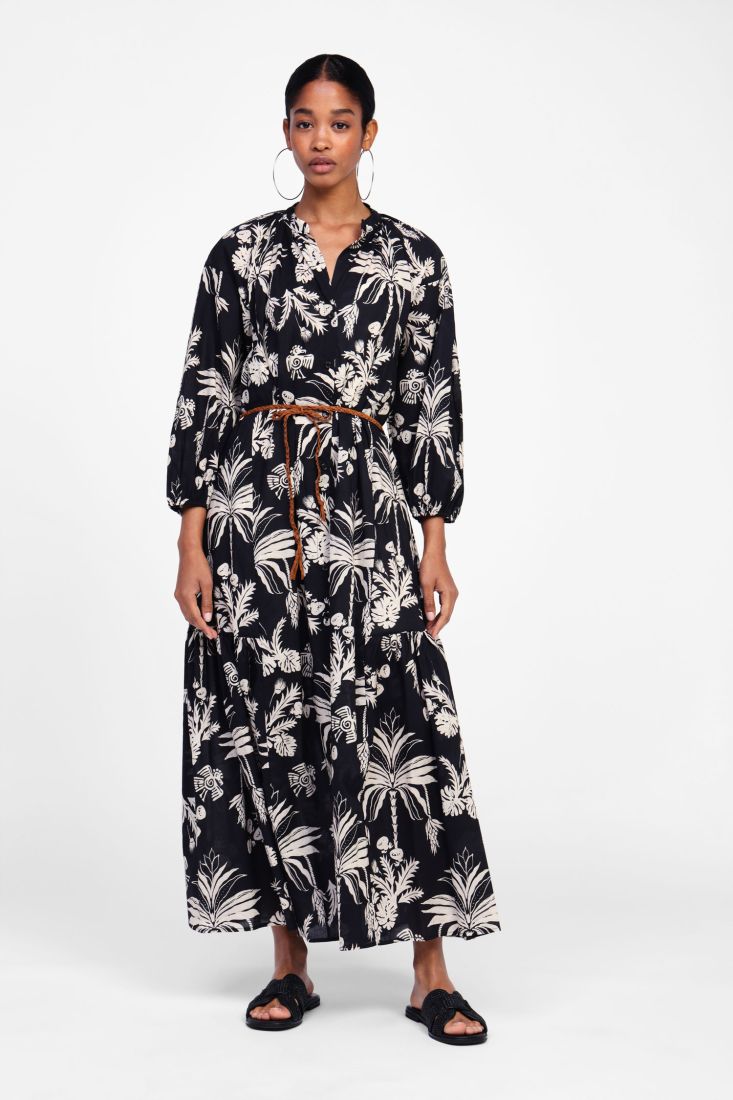 Dixie - Chemisier in mussola di cotone fantasia palme collo coreano