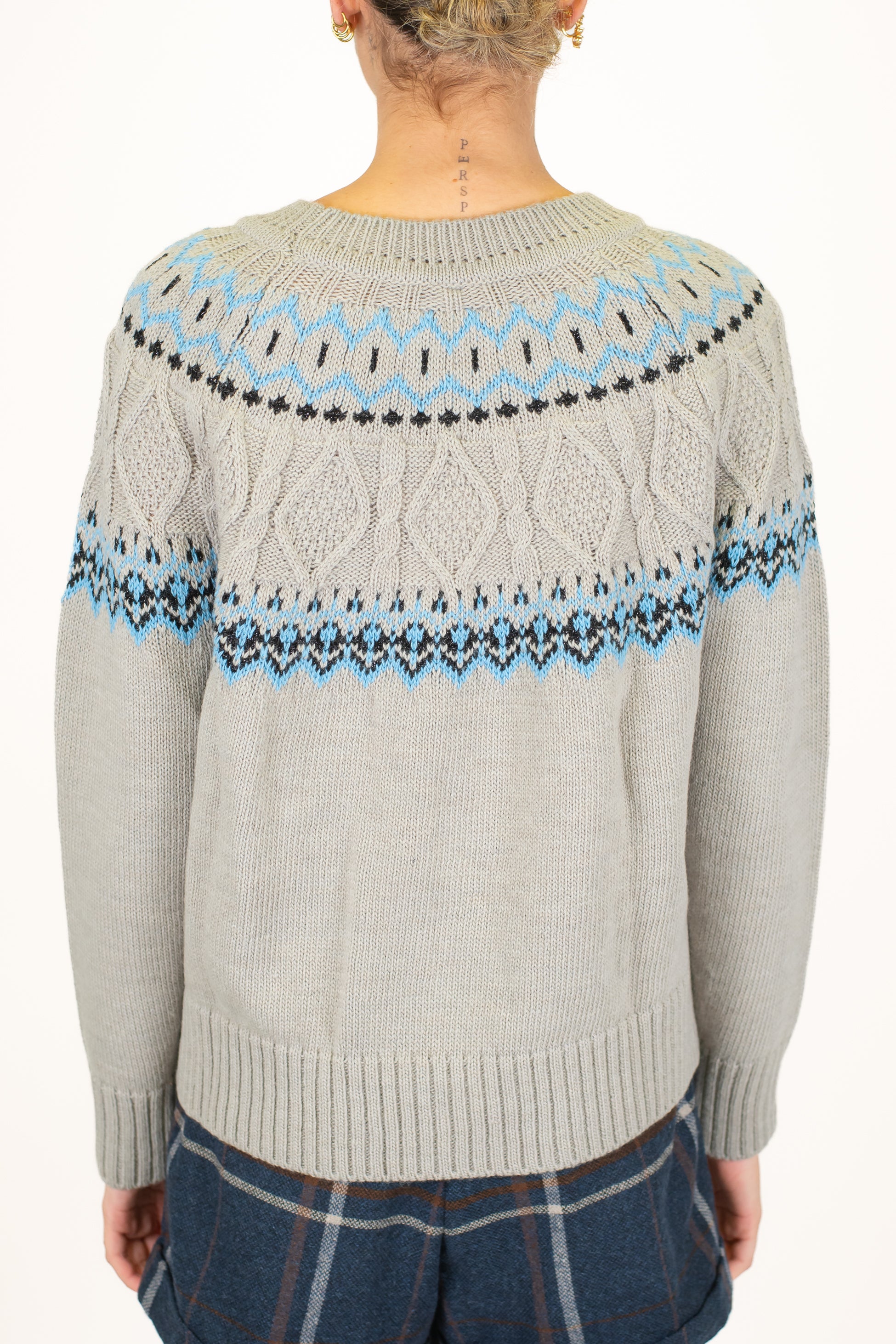 Tensione in - Maglia girocollo fantasia rombi a contrasto in misto lana