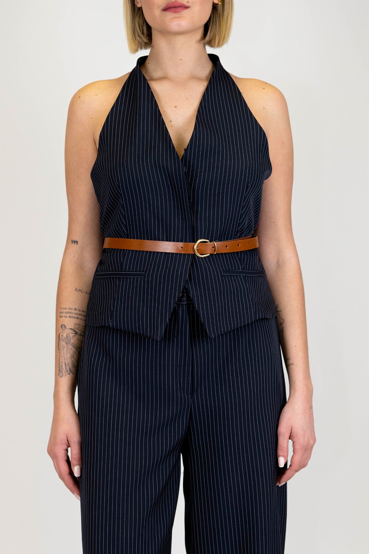 Haveone - Gilet gessato con scollo americano