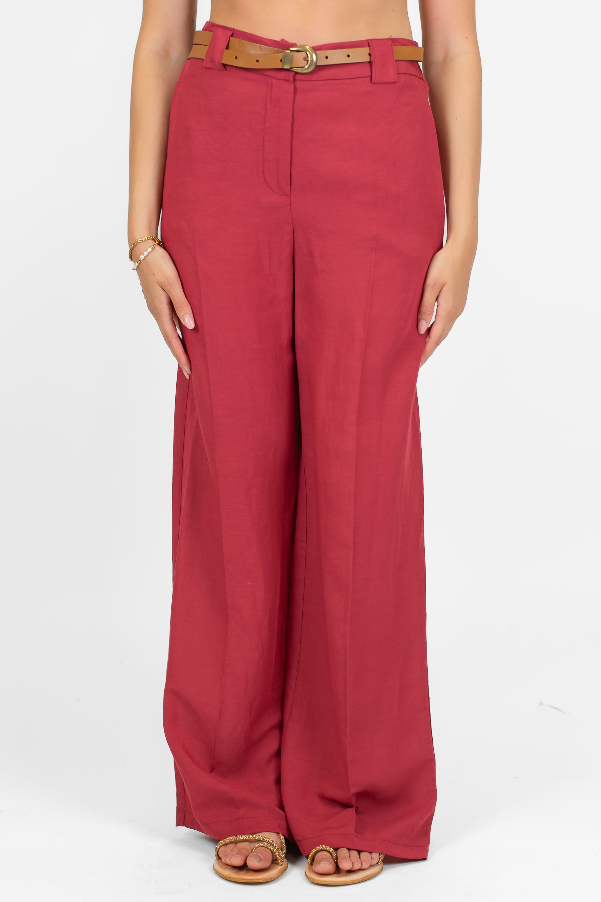 Tensione in - Pantalone palazzo in misto lino e viscosa con elastico sul retro