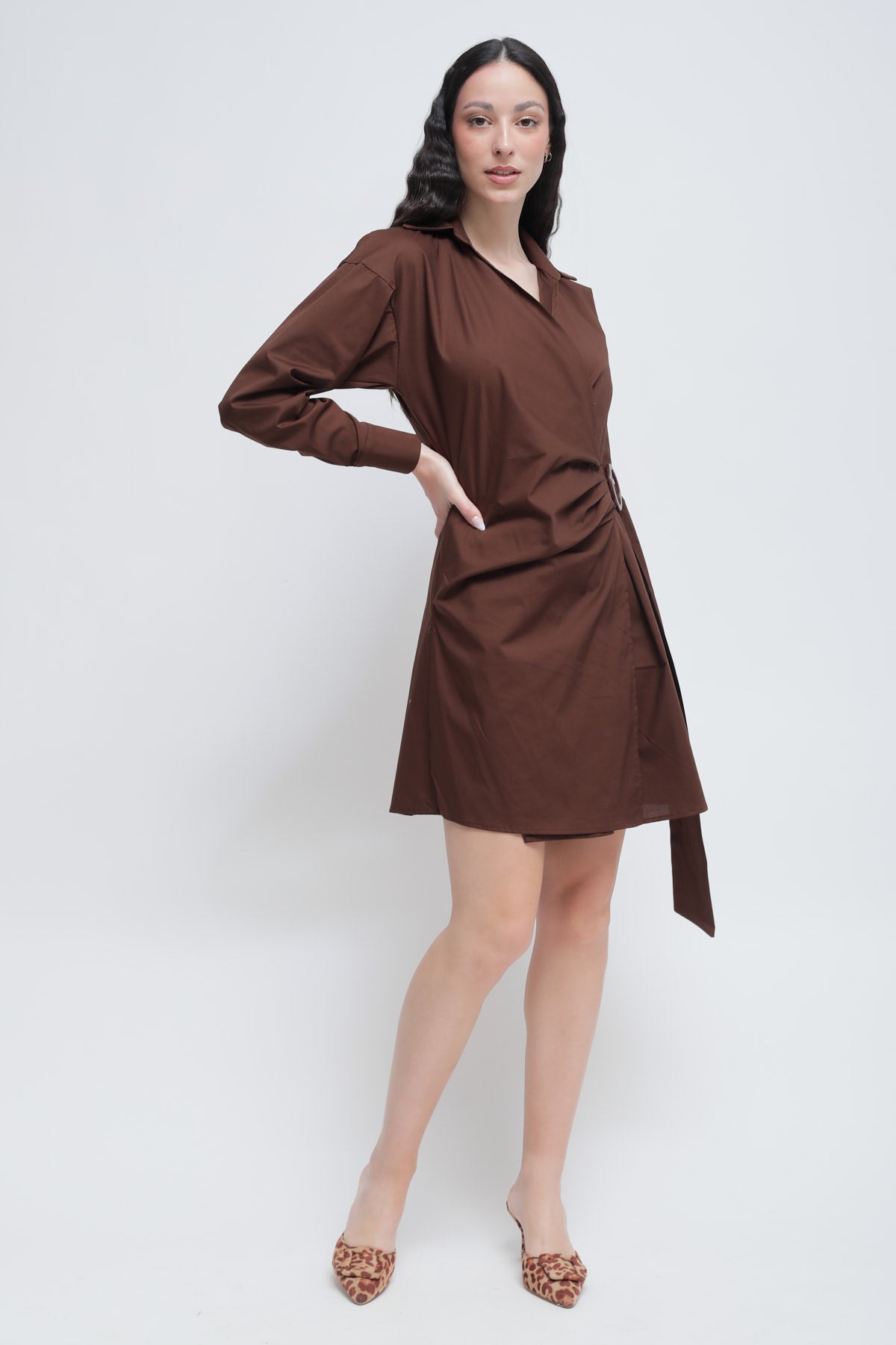 Maryley - Abito corto in cotone chiusura a portafoglio