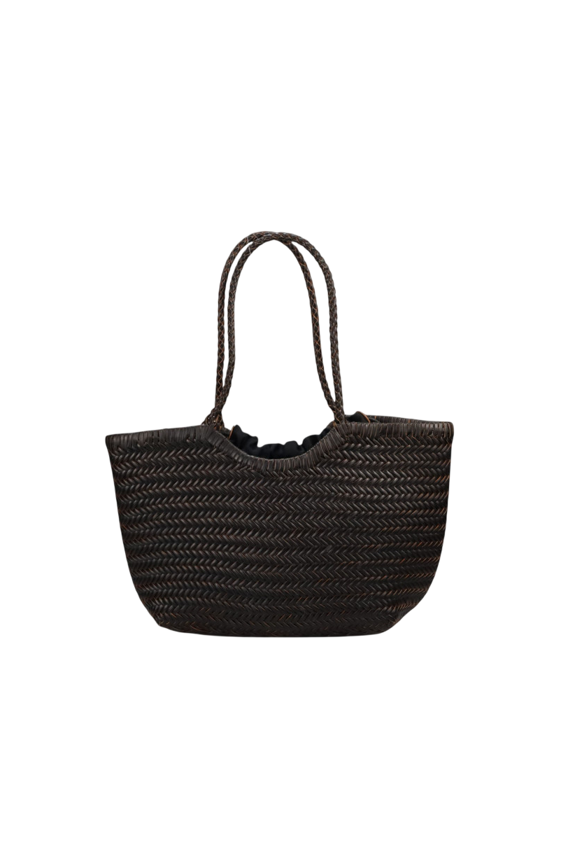 Borsa media in vera pelle intrecciata spigata
