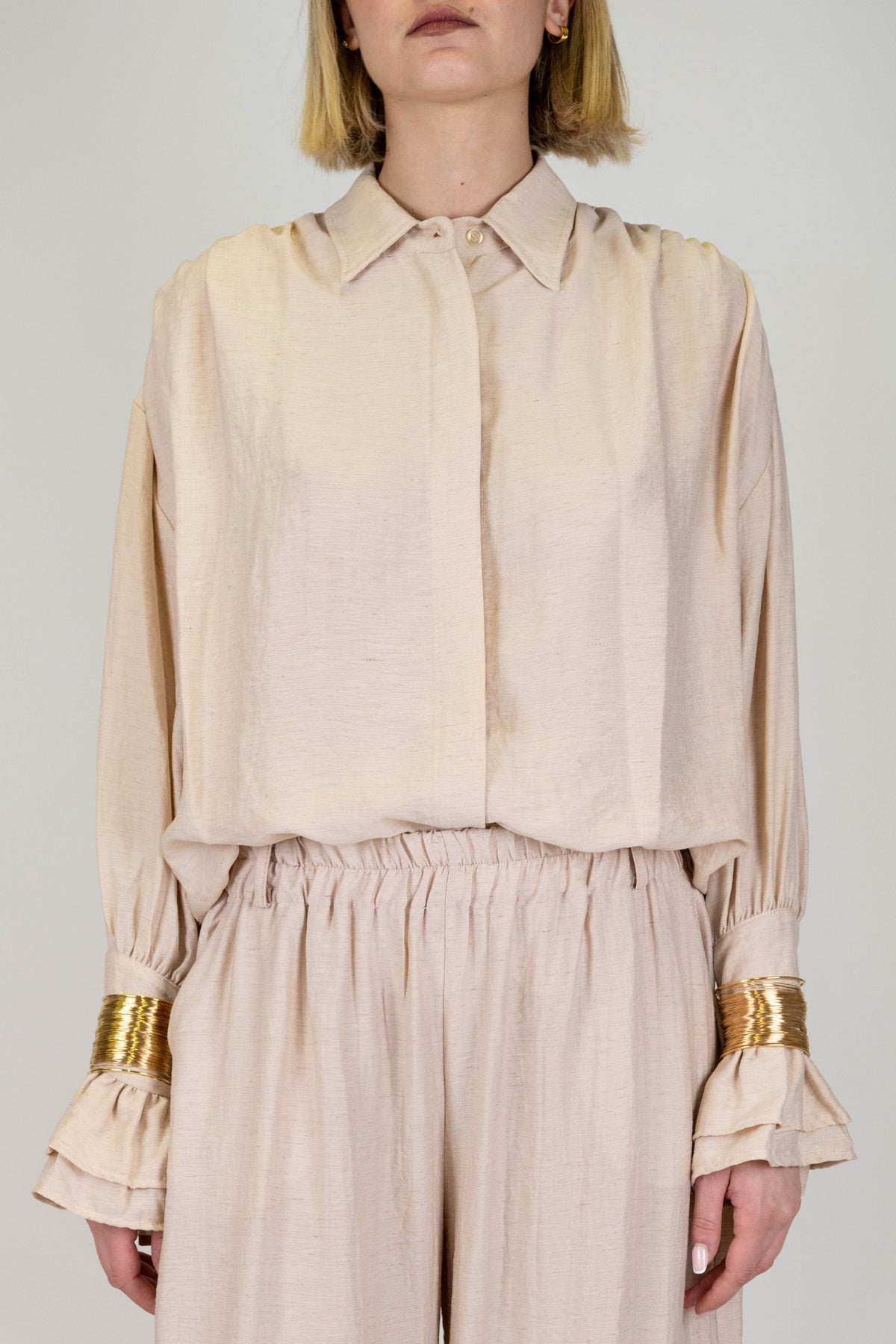 Haveone - Camicia over in misto lino con bracciali oro ai polsi