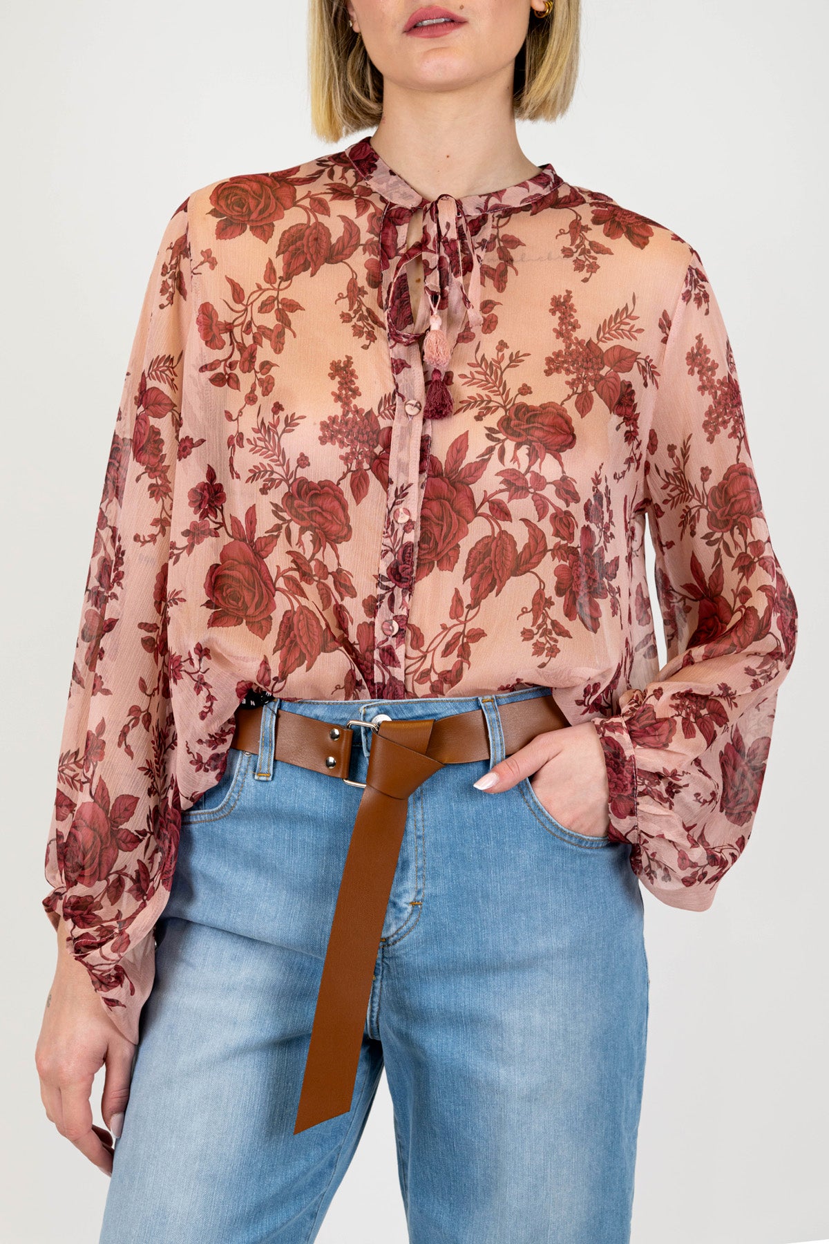 Tensione in -Camicia fantasia floreale con laccio al collo