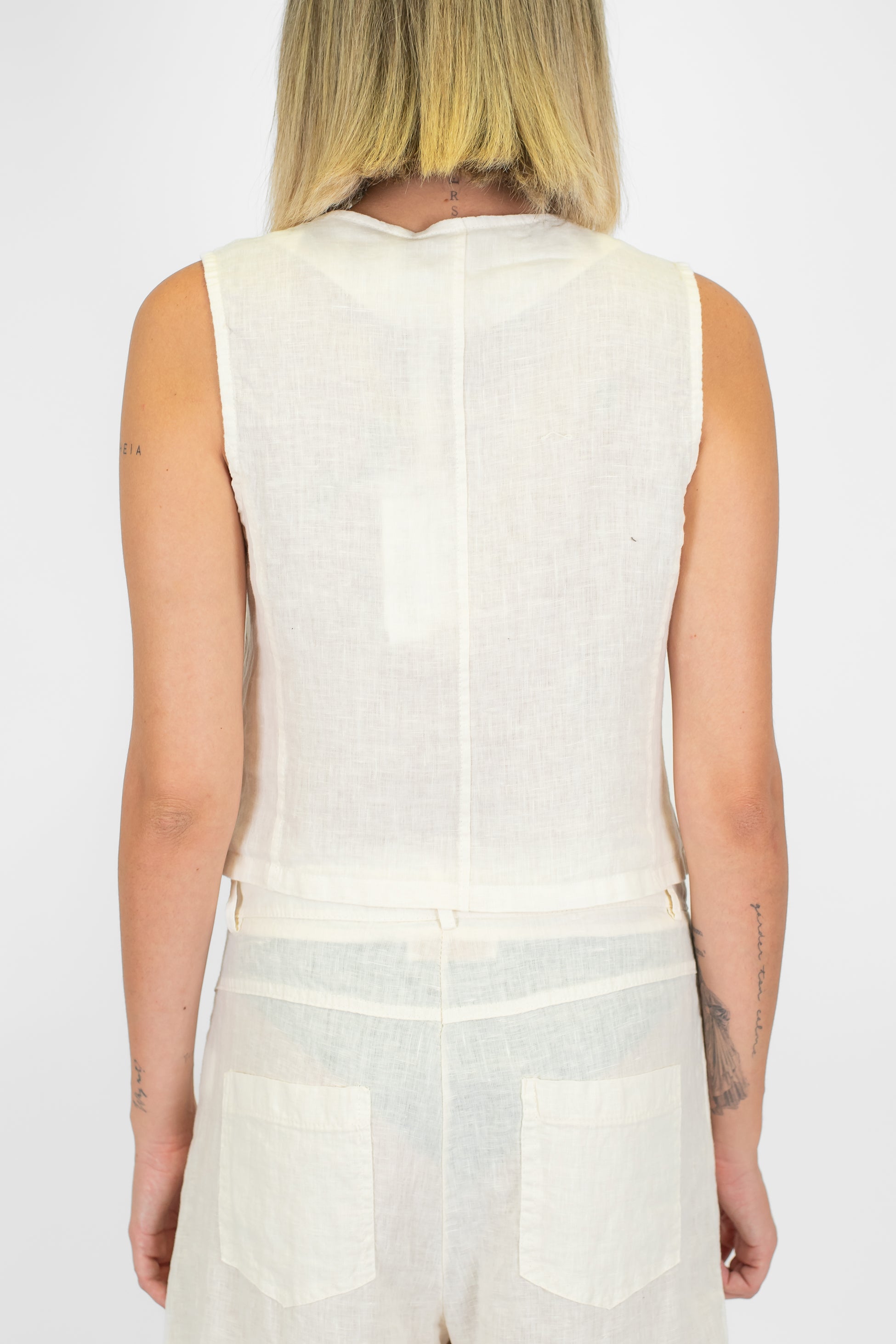 Haveone - Gilet in puro lino con chiusura a quattro bottoni