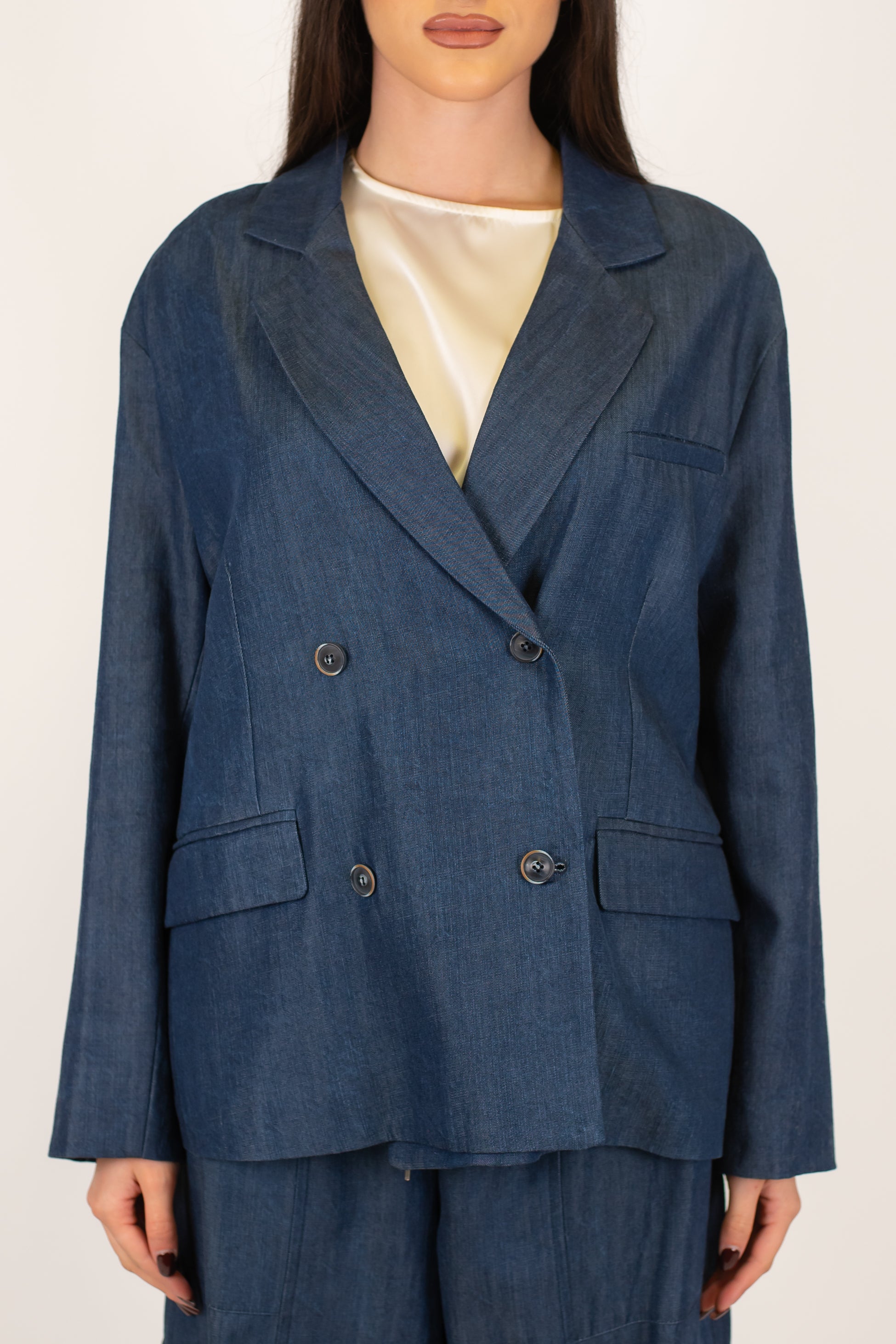 Tensione in - Giacca doppiopetto over in lyocell effetto denim