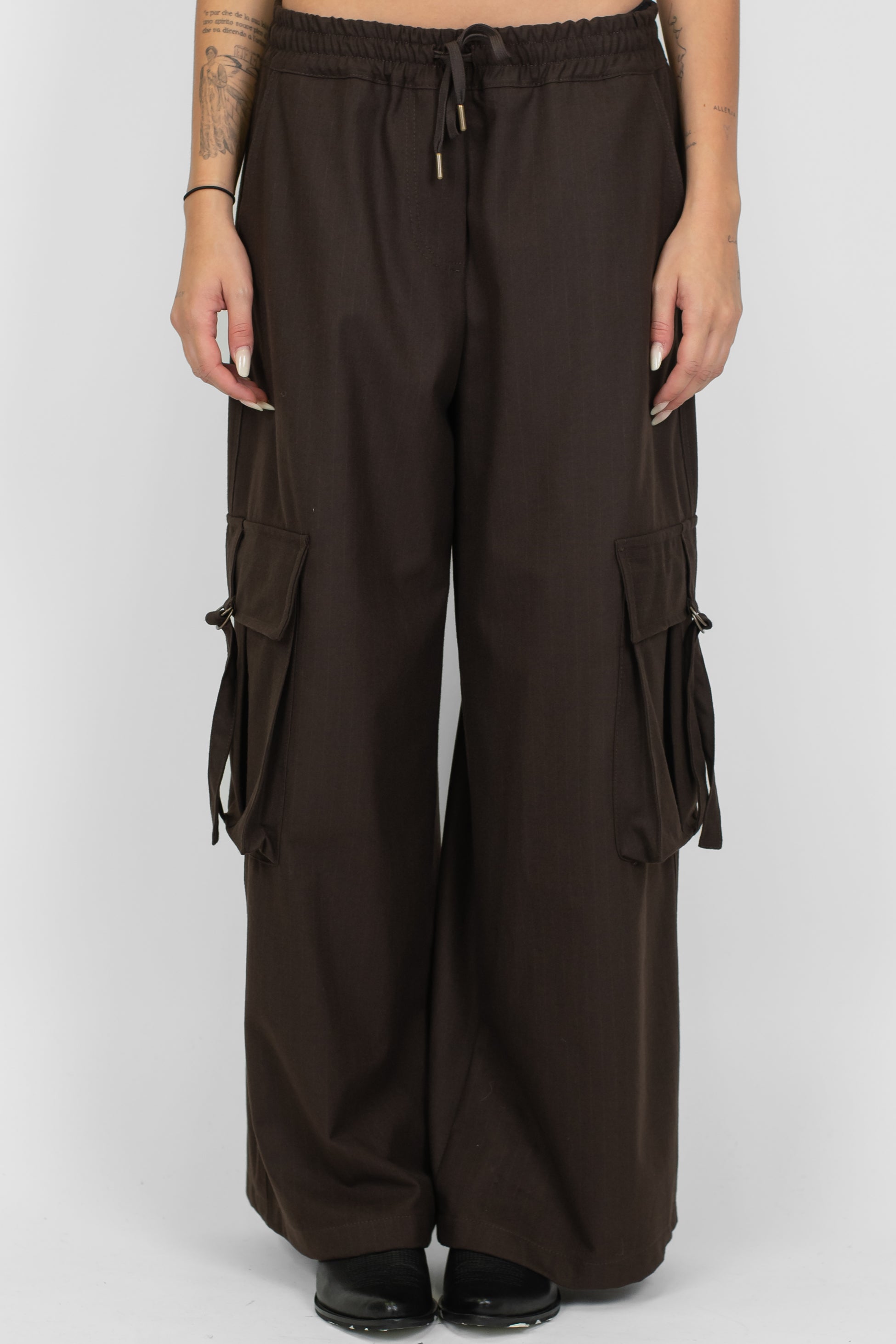 Motel - Pantalone palazzo cargo gessato con coulisse