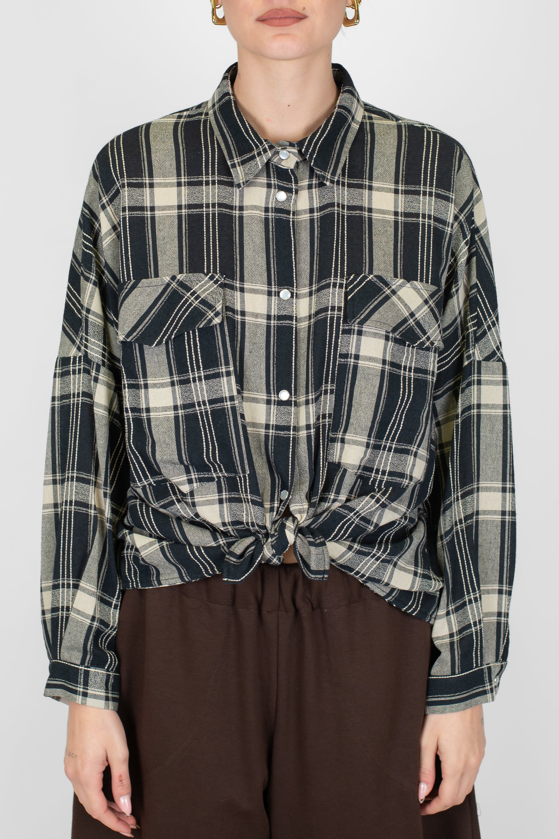 Dixie - Camicia fantasia quadri con taschino e nodo frontale