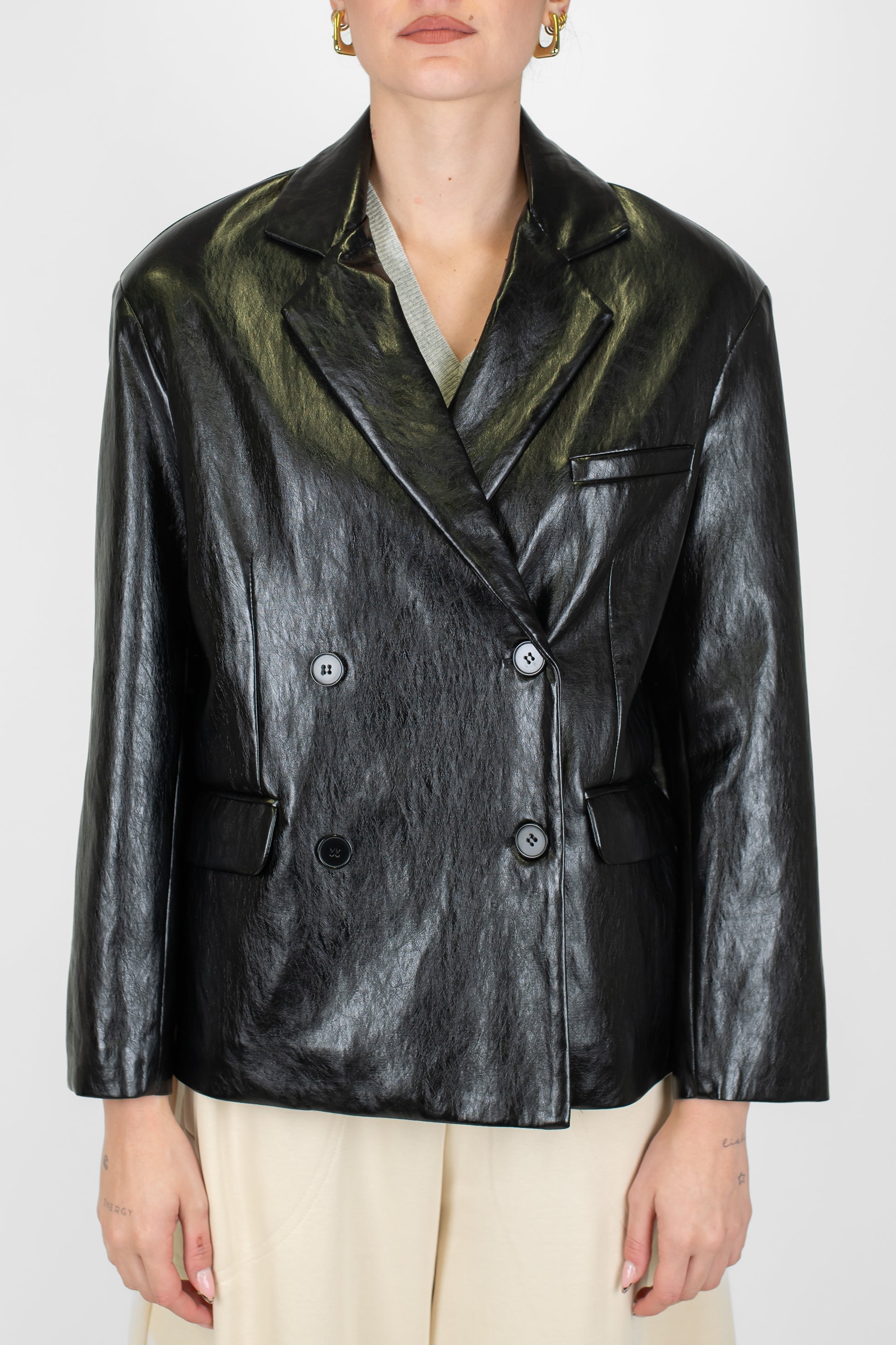 Tensione in - Giacca doppiopetto in ecopelle